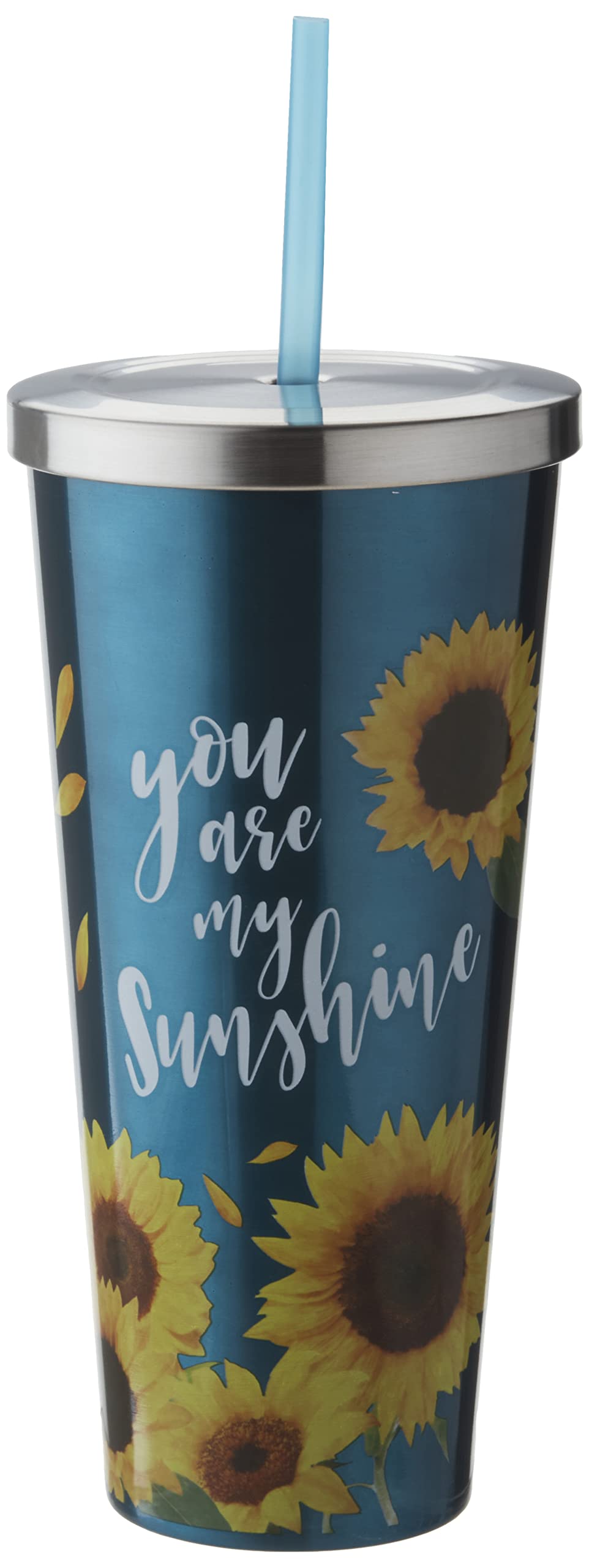 Spoontiques You Are My Sunshine Stainless Steel Cup With Straw - Stainless Steel Drinkware Tumbler - 24 Oz., (18248)
