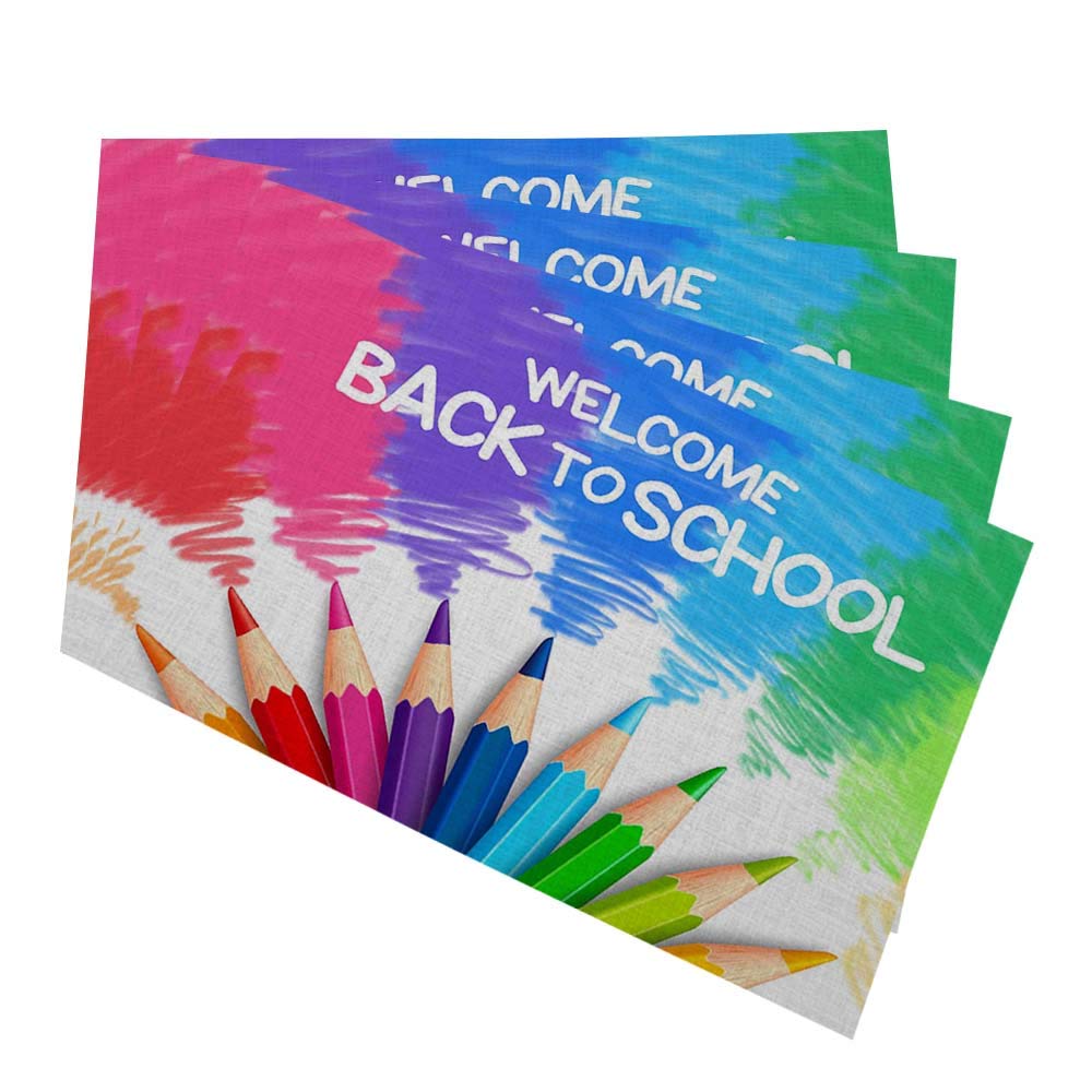 Hosnye Welcome Back To School Place Mats Colored Pencils Or Crayons Multicolored Brush Strokes Table Mats Set Of 4 Indoor Washab