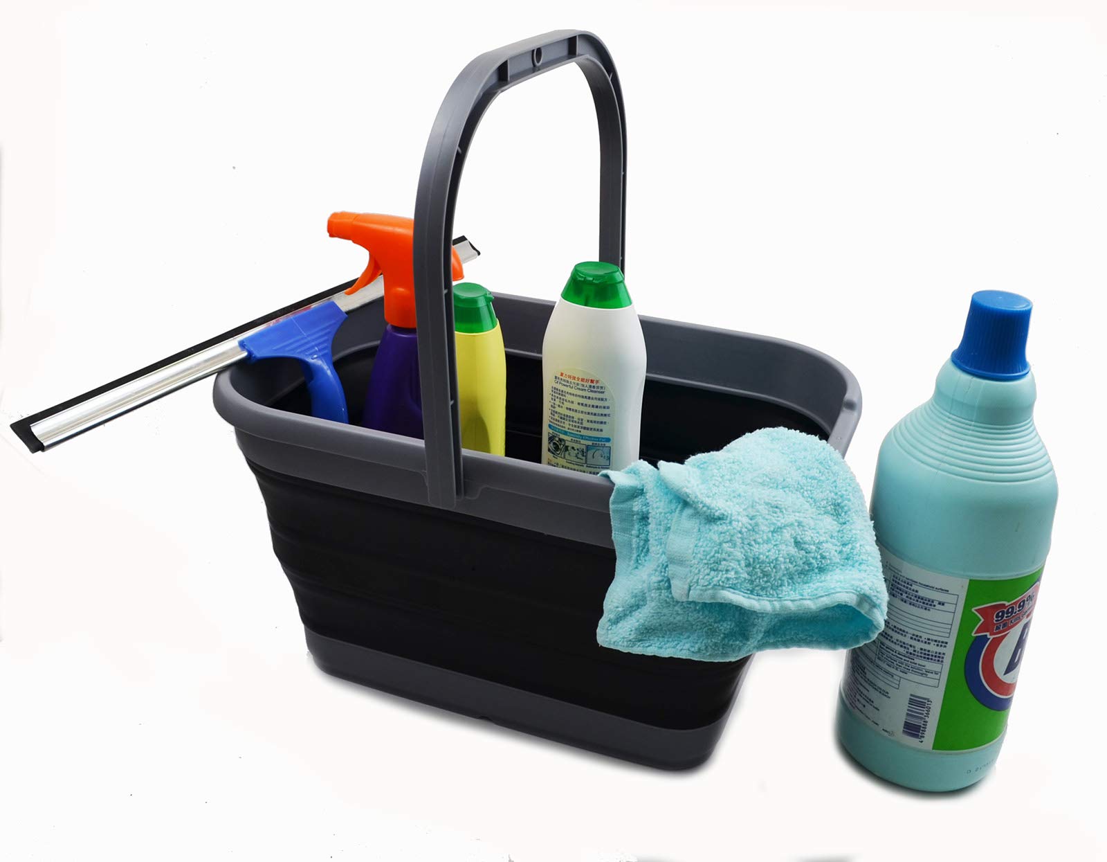 SAMMART 12L (3.17 Gallon) Collapsible Rectangular Handy Basket / Bucket (1  Grey/Black)