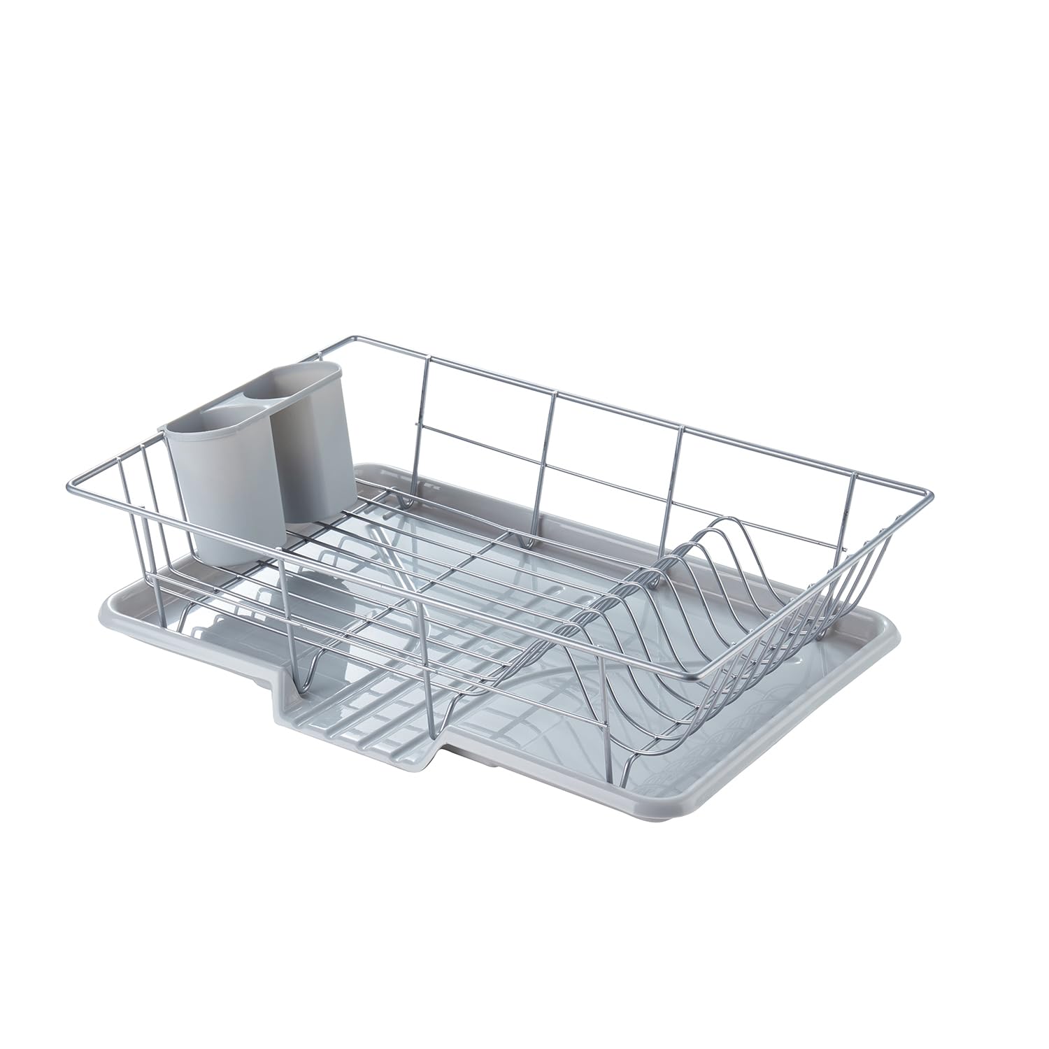 Space-Saving 3-Piece Dish Drainer Rack Set With Cutlery Holder - Maximize Kitchen Countertop Space, Silver