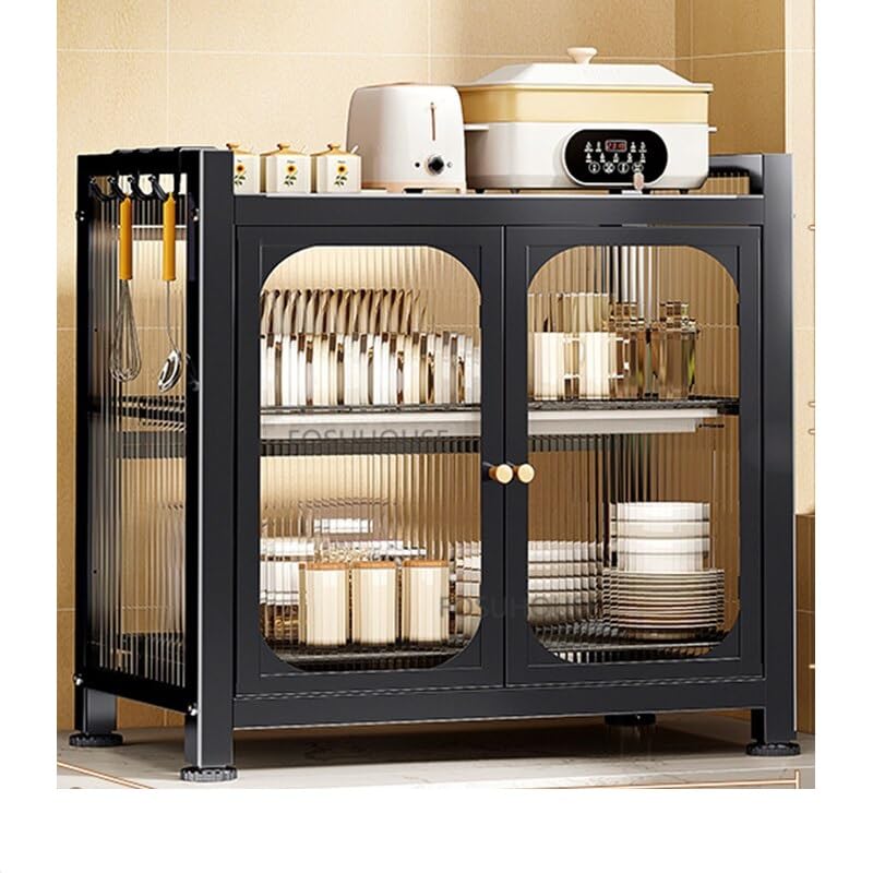 Kankin Kitchen Storage Rack Drain Dishware Storage Rack With Door With Drain Tray | Stainless Steel 2 Layer Utility Double Desig