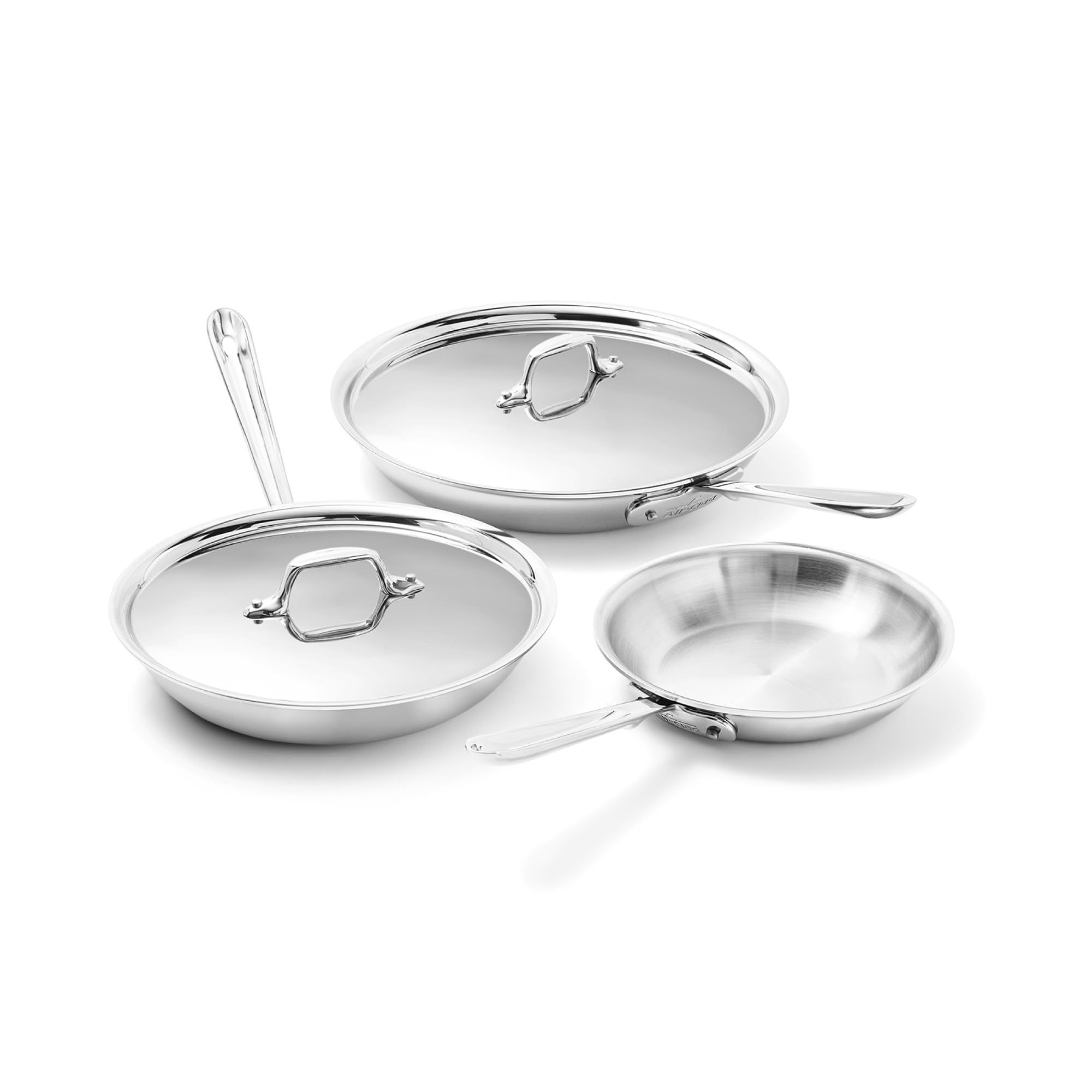 All-Clad D3 Stainless Steel 5 Piece Frypan Set- Made in USA- Includes 8, 10 and 12 Frying Pans With Lid - Professional Grade -Ov