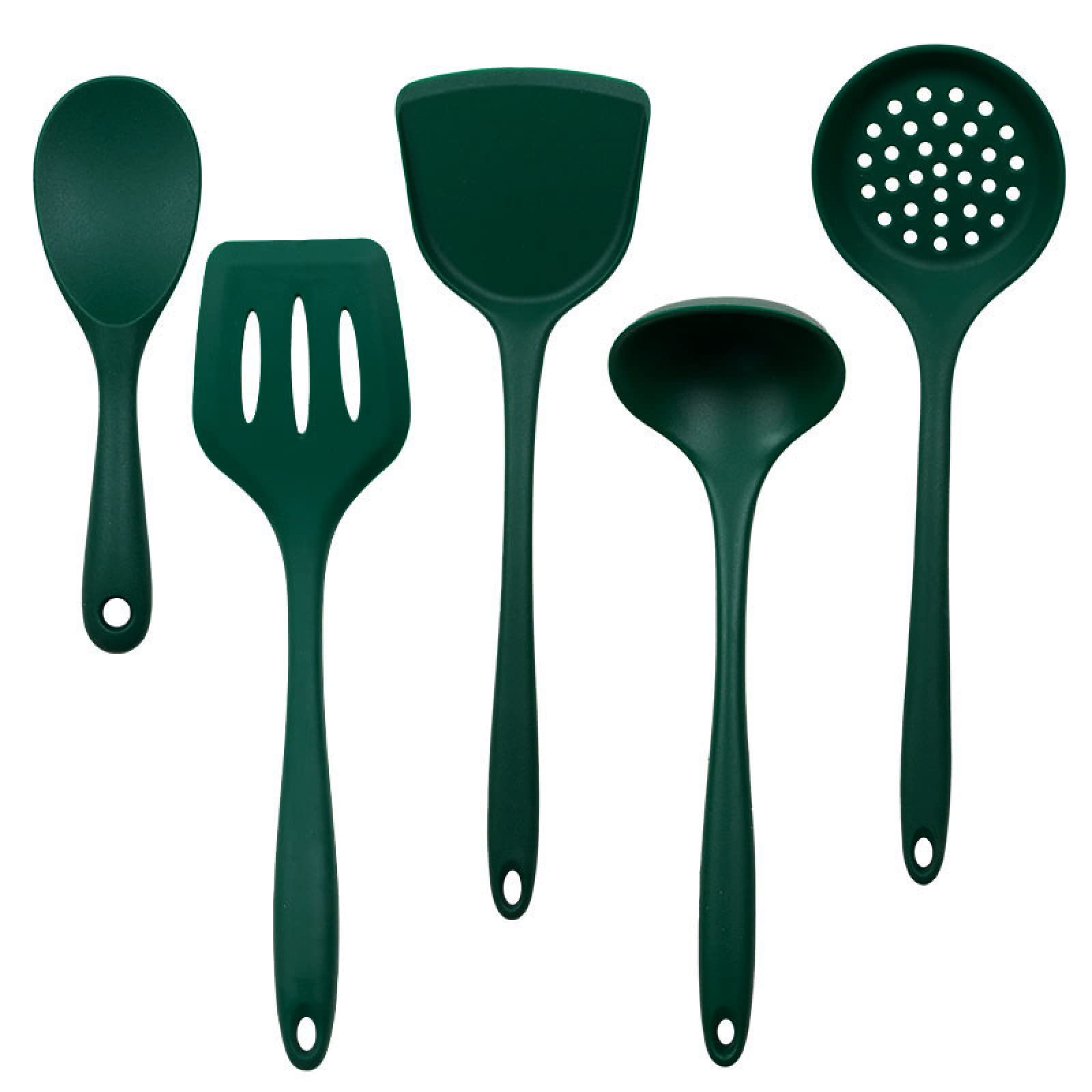 Cooking Utensils Set Silicone Kitchenware Non Sticky Cooking Tool Spatula Shovel Soup Cookware Utensil 5Pcs Set Dark Green