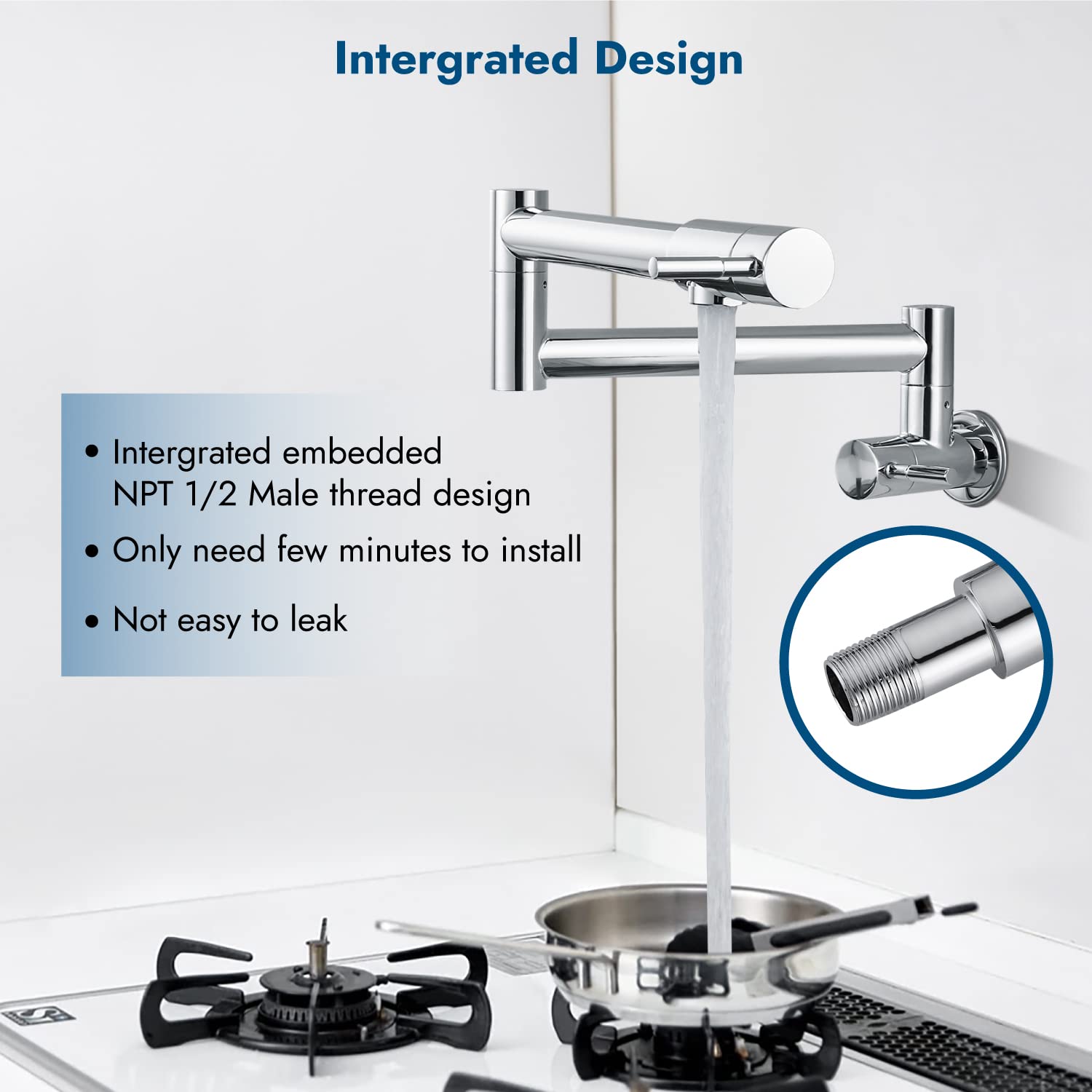 Cinwiny Pot Filler Faucet Wall Mount Polished Chrome Kitchen Restaurant Sink Stretchable Commercial Faucet With Folding Double J