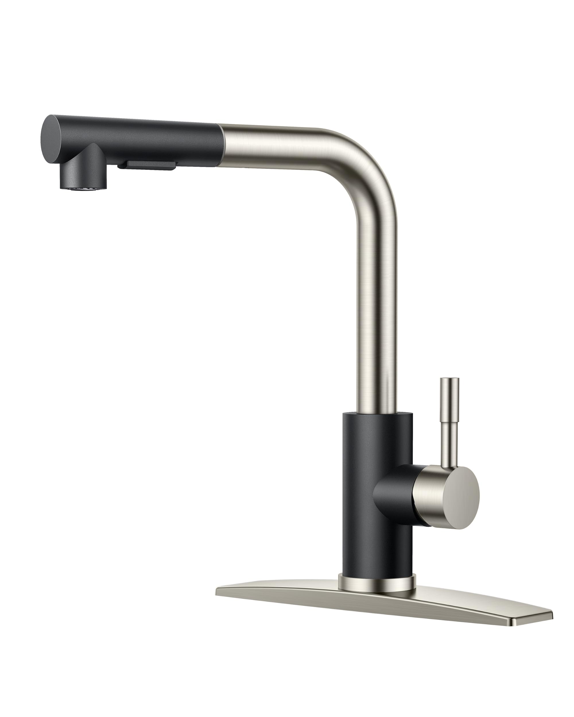 Forious Kitchen Faucet With Pull Down Sprayer, Black Brushed Sink Faucet, Single Handle Kitchen Sink Faucet With Deck Plate, Com