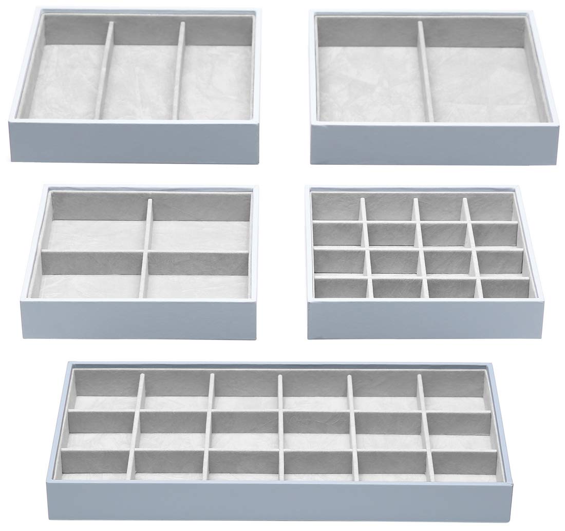 ORIGIA Magic Stackable Jewelry Trays Closet Dresser Drawer Organizer for Accessories  Gadgets & Cosmetics  Storage Display Showcase Holder Box  Set of 5
