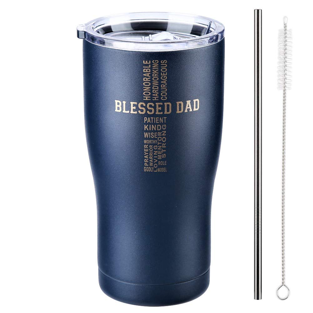 Dad Tumbler - Blessed Dad - Dad Gifts From Daughter Son Wife - 20 Oz Stainless Steel Coffee Travel Mug For Men - Christian Gifts