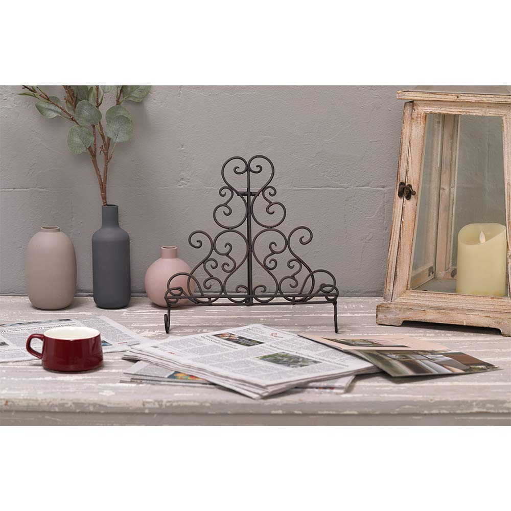 Jemeni Metal Cookbook Recipe Holder Stand For Kitchen, Symmetry Scroll Work Accents, Bronze Finish
