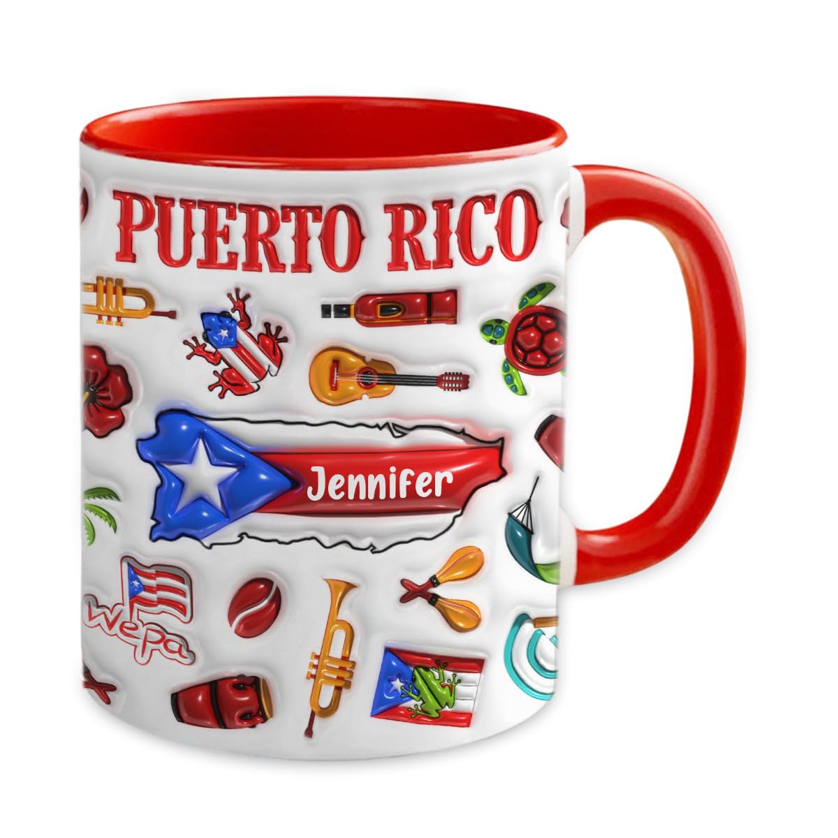 Lotacy Personalized Puerto Rico 2D Printed Coffee Accent Mug With Name, 11 oz, Colorful Puerto Rico Gifts And Souvenirs
