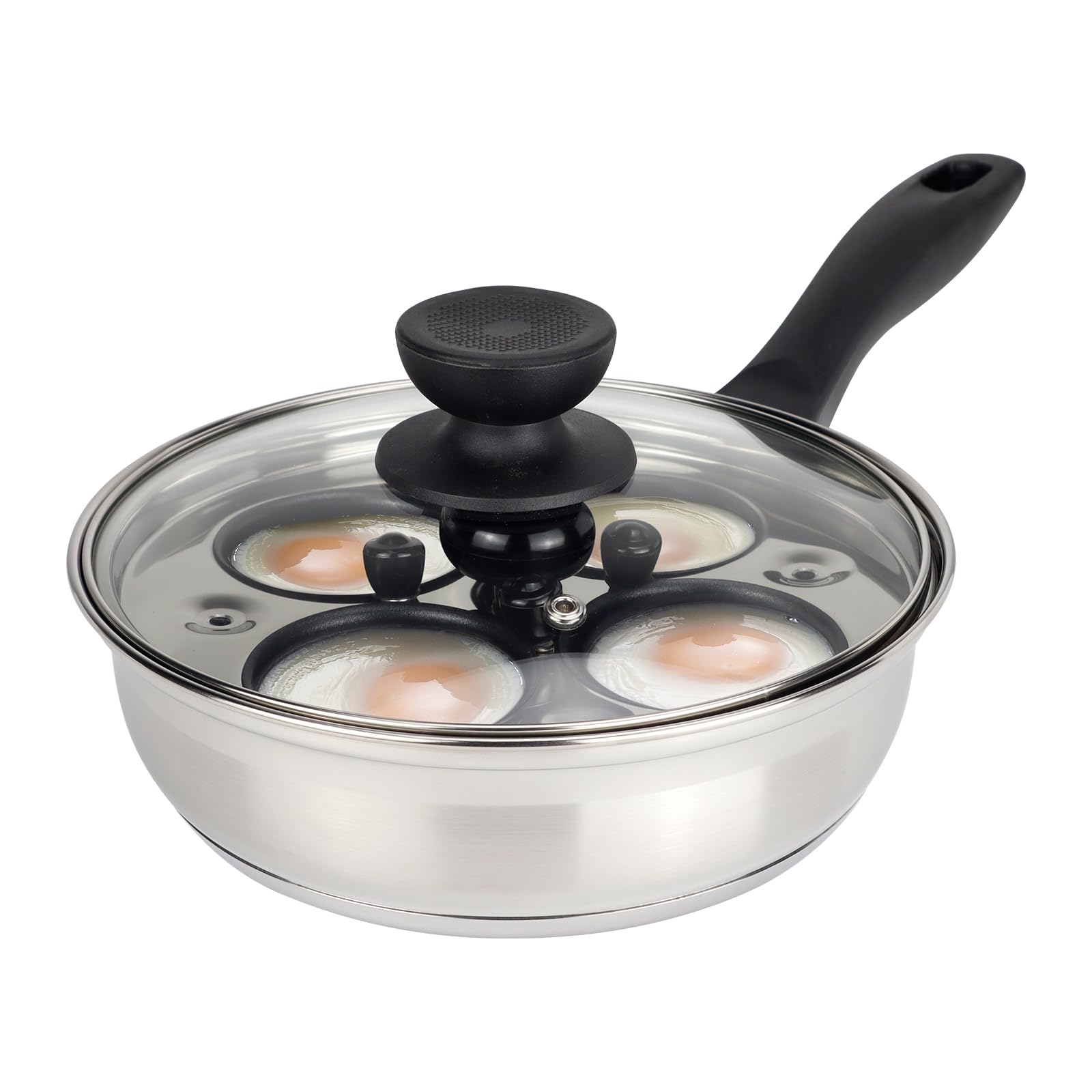 Marskitop Egg Poacher Pan Nonstick 4 Eggs, Poached Egg Pan Stainless Steel Poached Egg Cooker, Egg Poaching Pan Pfoa Free, Poach