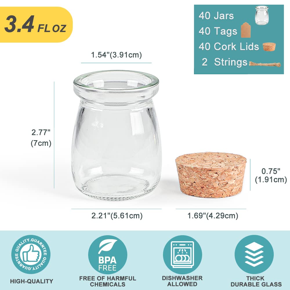 Ritayedet 40 Pack Glass Favor Jars With Cork Lid, 3.4 Oz Small Glass Bottles For Wedding Favor, Baby Shower, Party Favor, Gift J