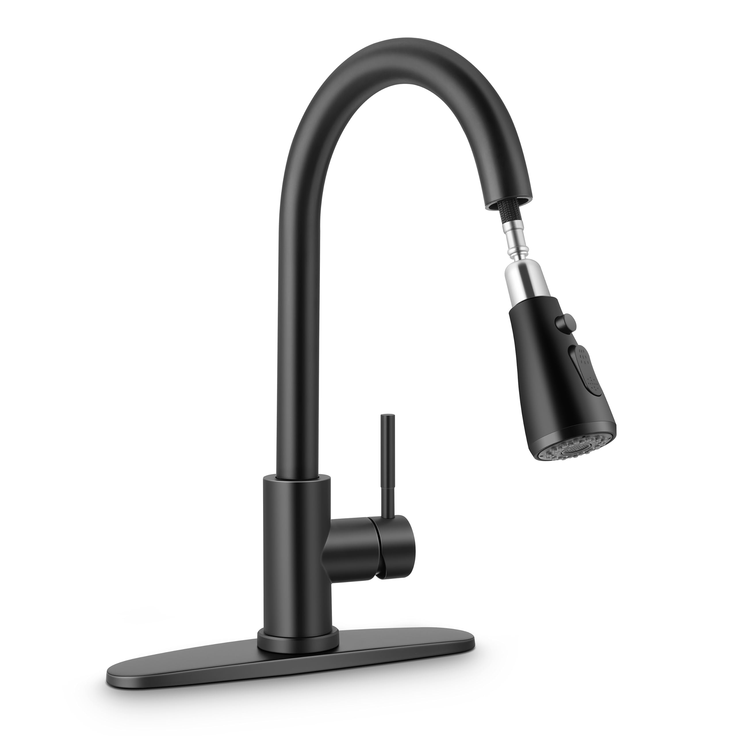 Herogo Kitchen Faucets With Pull Down Sprayer Matte Black, Stainless Steel High Arc Single Handle Modern 3-Function Pull Out Kit