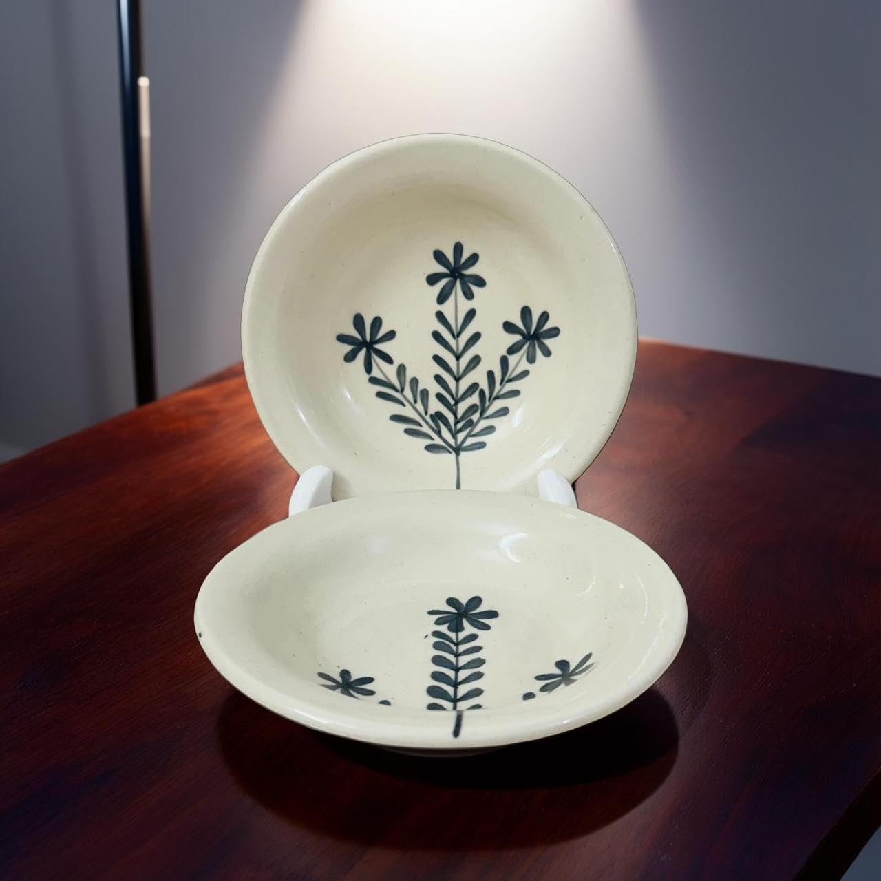 Lupaava Ceramic Pasta Plate | Soup Plate | Snack Plate | Size 7 Inch | Microwave Safe, Oven Safe (2, Black 1)