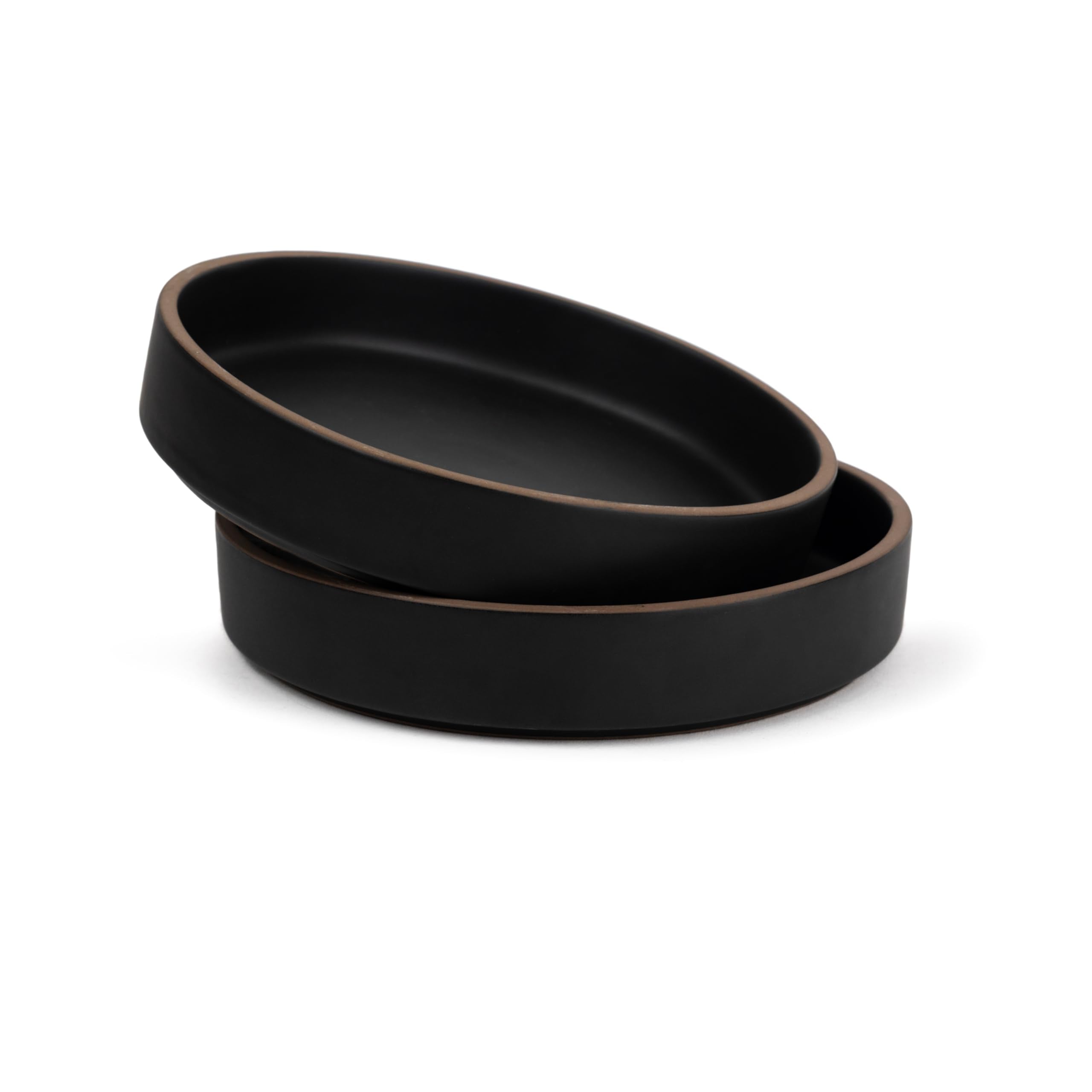 Shay Stackable Ceramic Pasta Bowl Set, 22cm, 2 Pieces, Black | Matte Finish | Ceramic Pasta Plate | Deep Plate | Ceramic Bowl | 