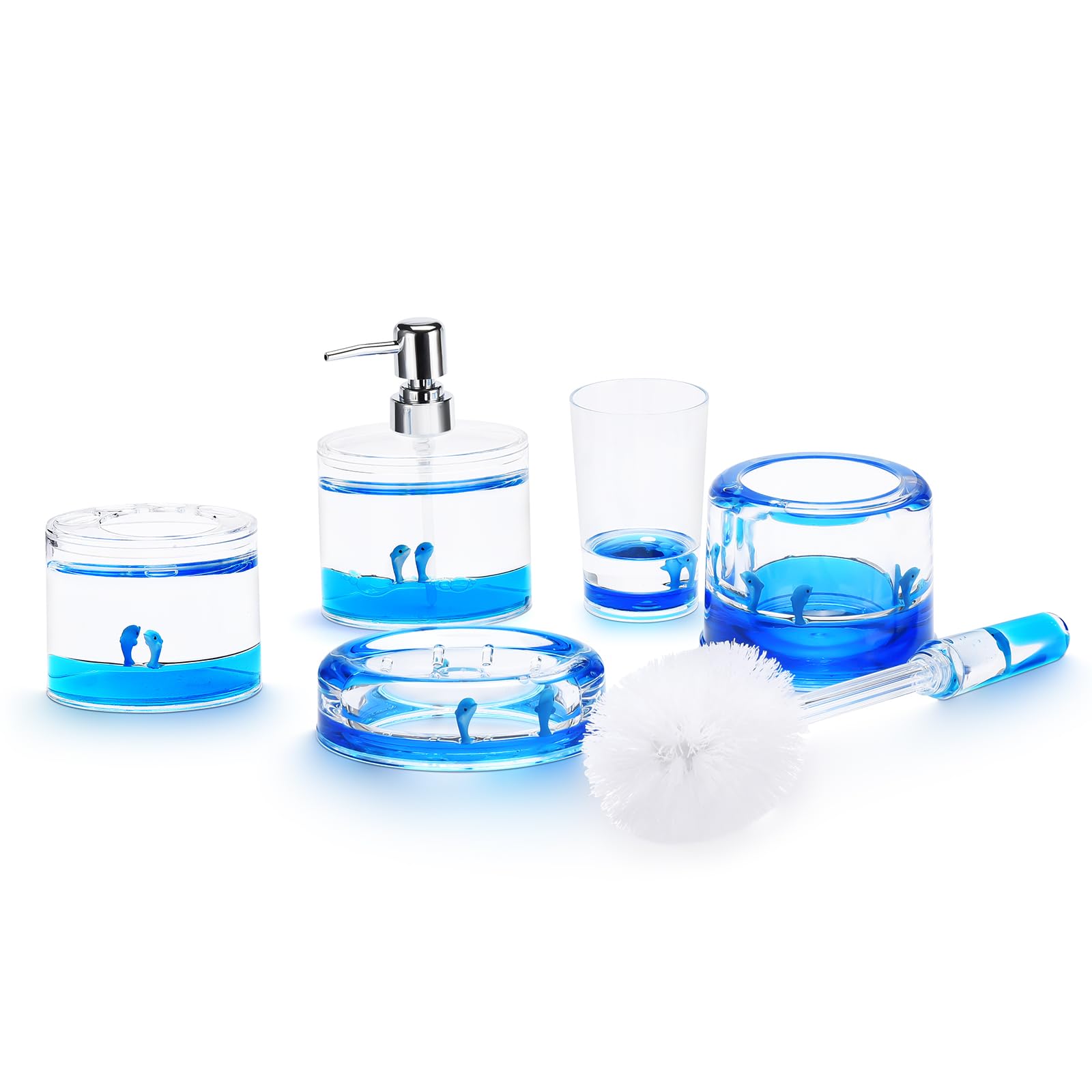 Locco Decor 5 Piece Acrylic Liquid 3D Floating Motion Bathroom Vanity Accessory Set Dolphin