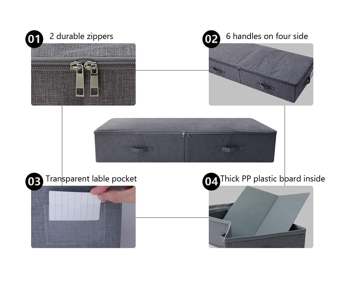 iwill CREATE PRO Pack of 2, Large Rigid Underbed Storage Boxes for Duvets, Queen/King Size Blankets, All Sides Built in Plastic