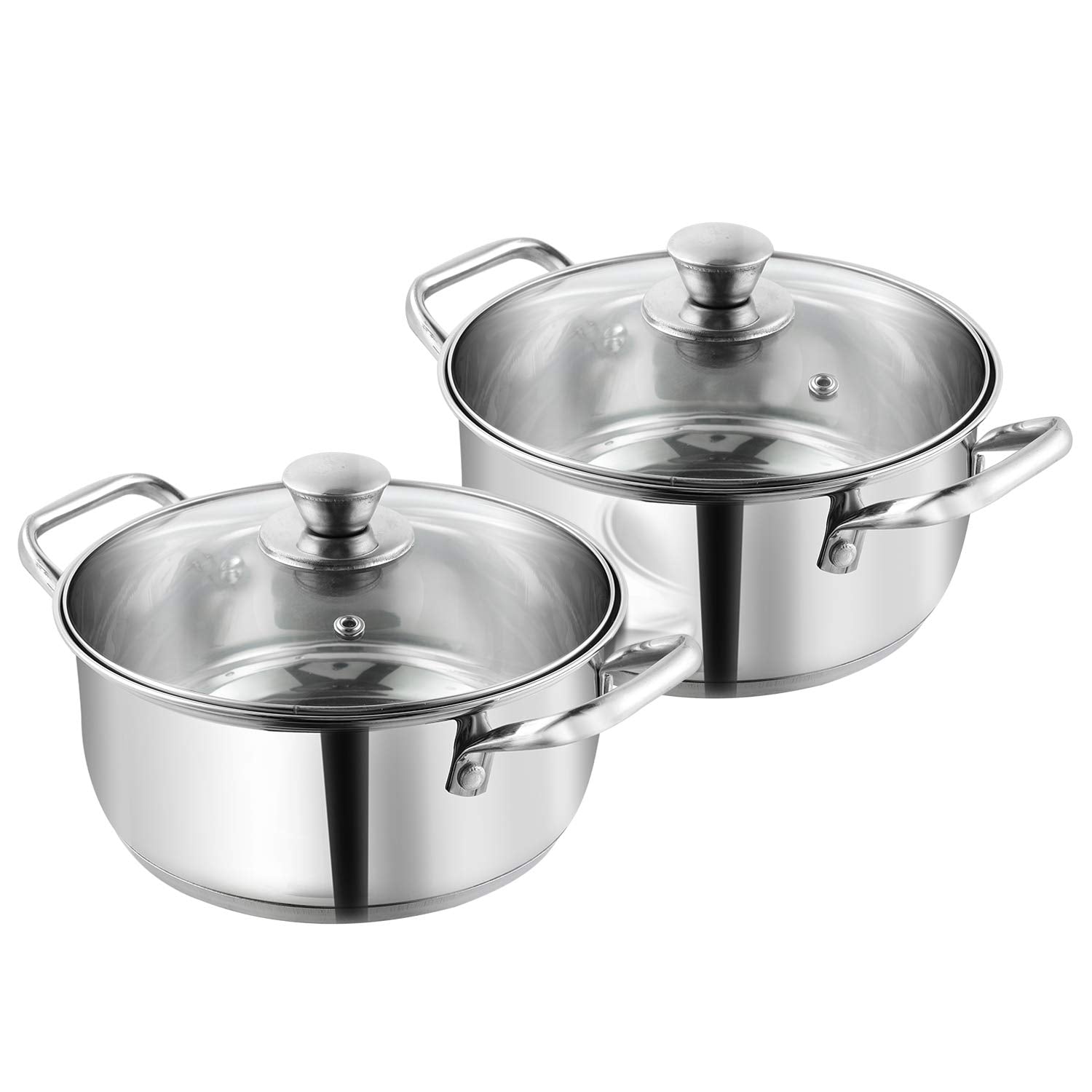 Vinod Roma Saucepot Stainless Steel Set Of 2 With Glass Lid | 1.1 And 1.5 Litre | Biryani Pot | Sandwich Bottom | Rivetted Handl