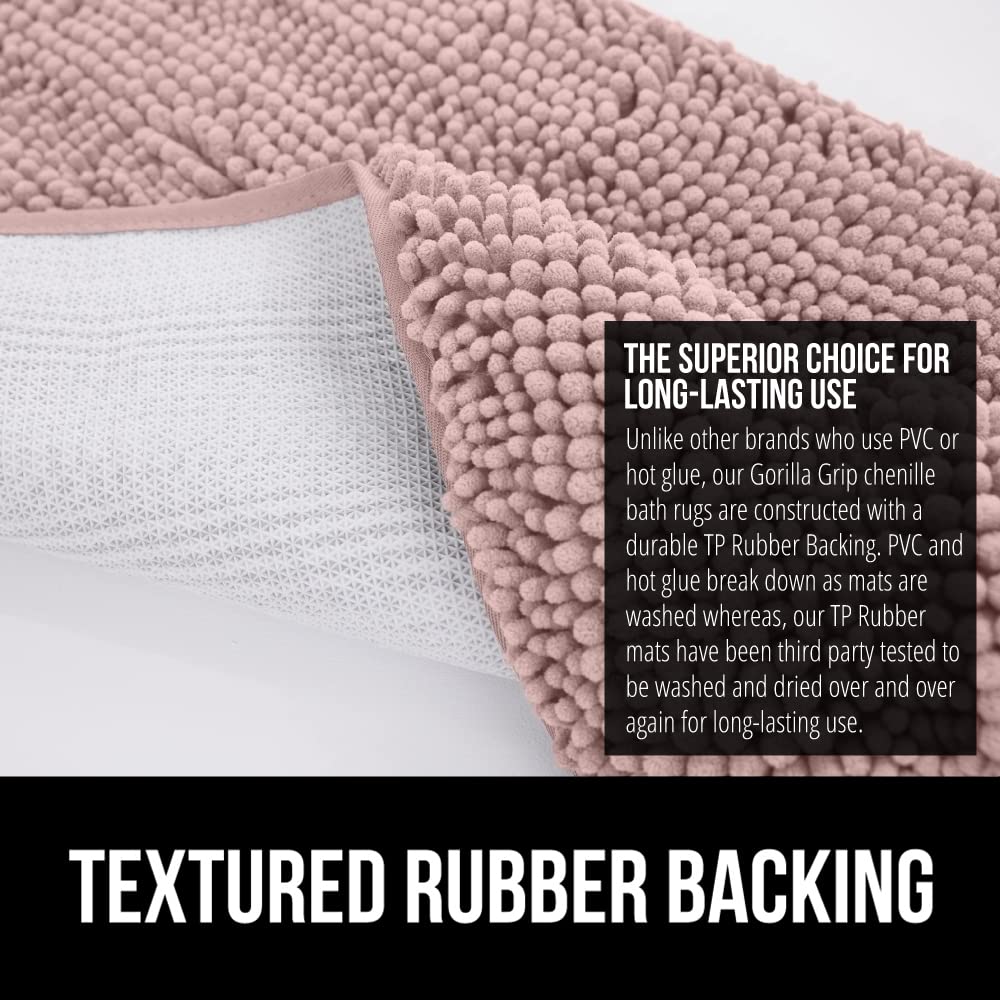 Gorilla Grip Bath Rug  44x26  Thick Soft Absorbent Chenille Rubber Backing Bathroom Rugs  Microfiber Dries Quickly  Shaggy Machine Washable Mats  Plush Durable Rug  Bathtub and Shower Floor Dusty Rose