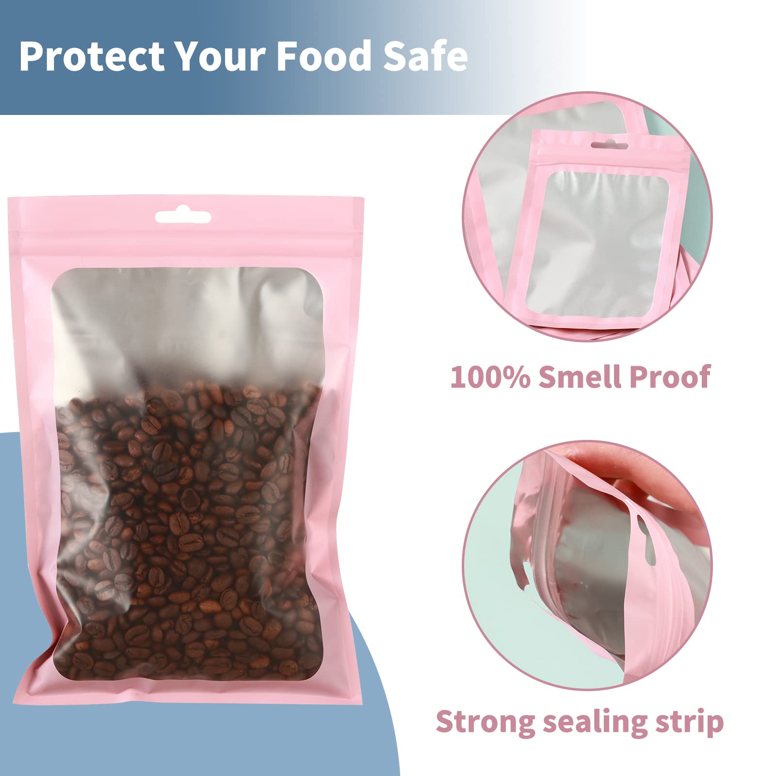 120 PCS 7x10 Smell Proof Mylar Bags for Food Storage Resealable Large Mylar Bags for Kitchen Organization with Clear Window pink Ziplock Packaging Bag for Candy Cookies and Small Jewelry