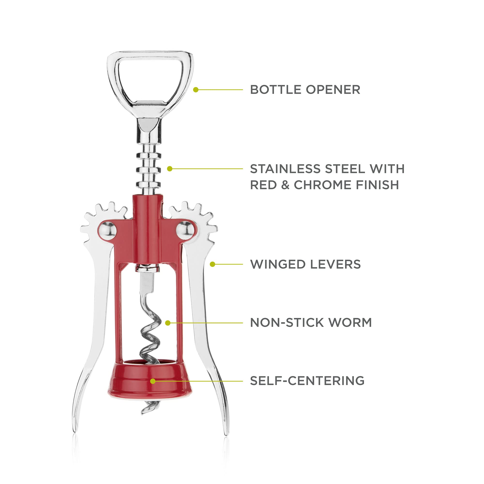 True Soar Red Winged Corkscrew, Self Centering Worm, Bottle Opener