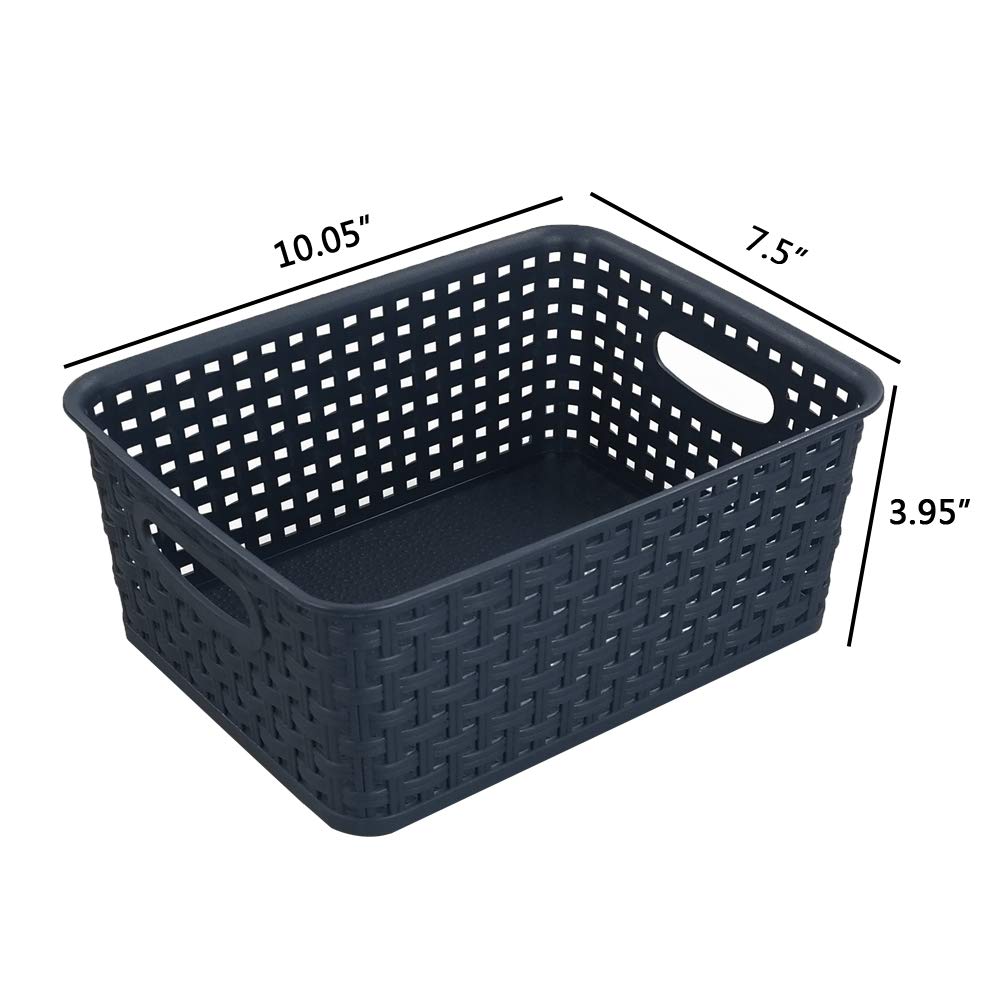 Sandmovie Plastic Weave Storage Baskets For Kitchen Bathroom, Navy Blue, 6 Packs