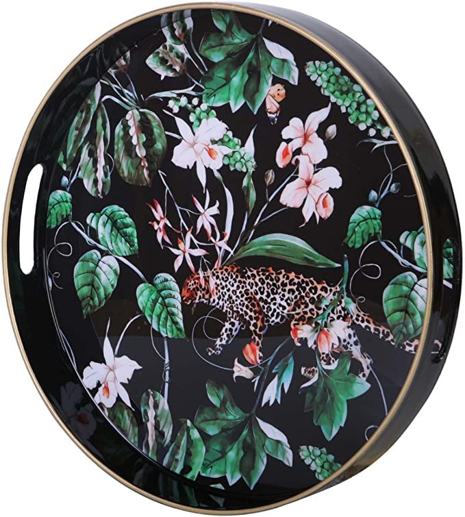Homanly Round Decorative Tray With Handles | Marbling Plastic Vanity Tray Modern Serving Tray For Ottoman Coffee Table Kitchen B