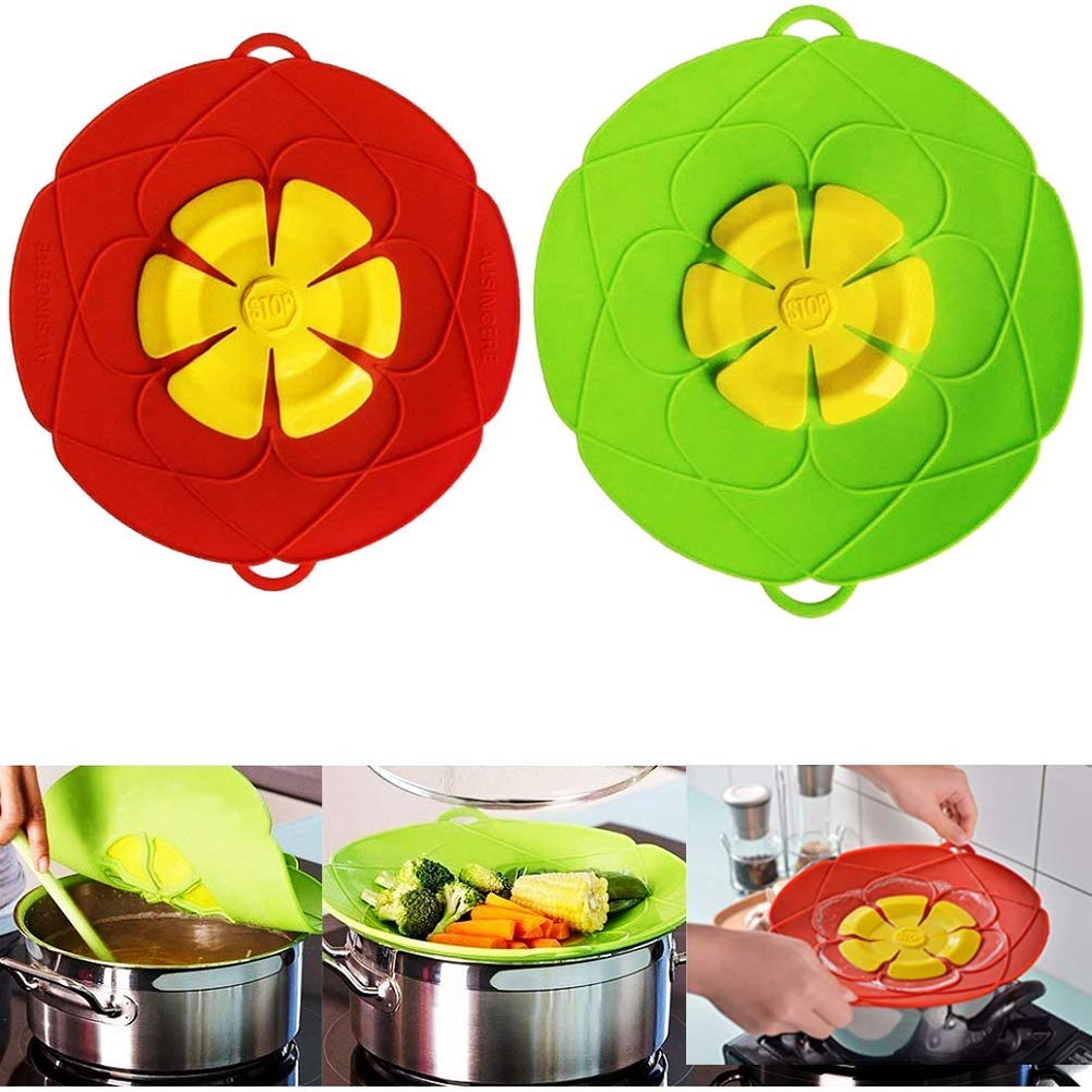 2 Pack Spill Stopper Lid Cover, 10.2 inch and 11 inch, Boil Over Spill Stopper, Microwave Splatter Food Cover, BPAFree Silicone