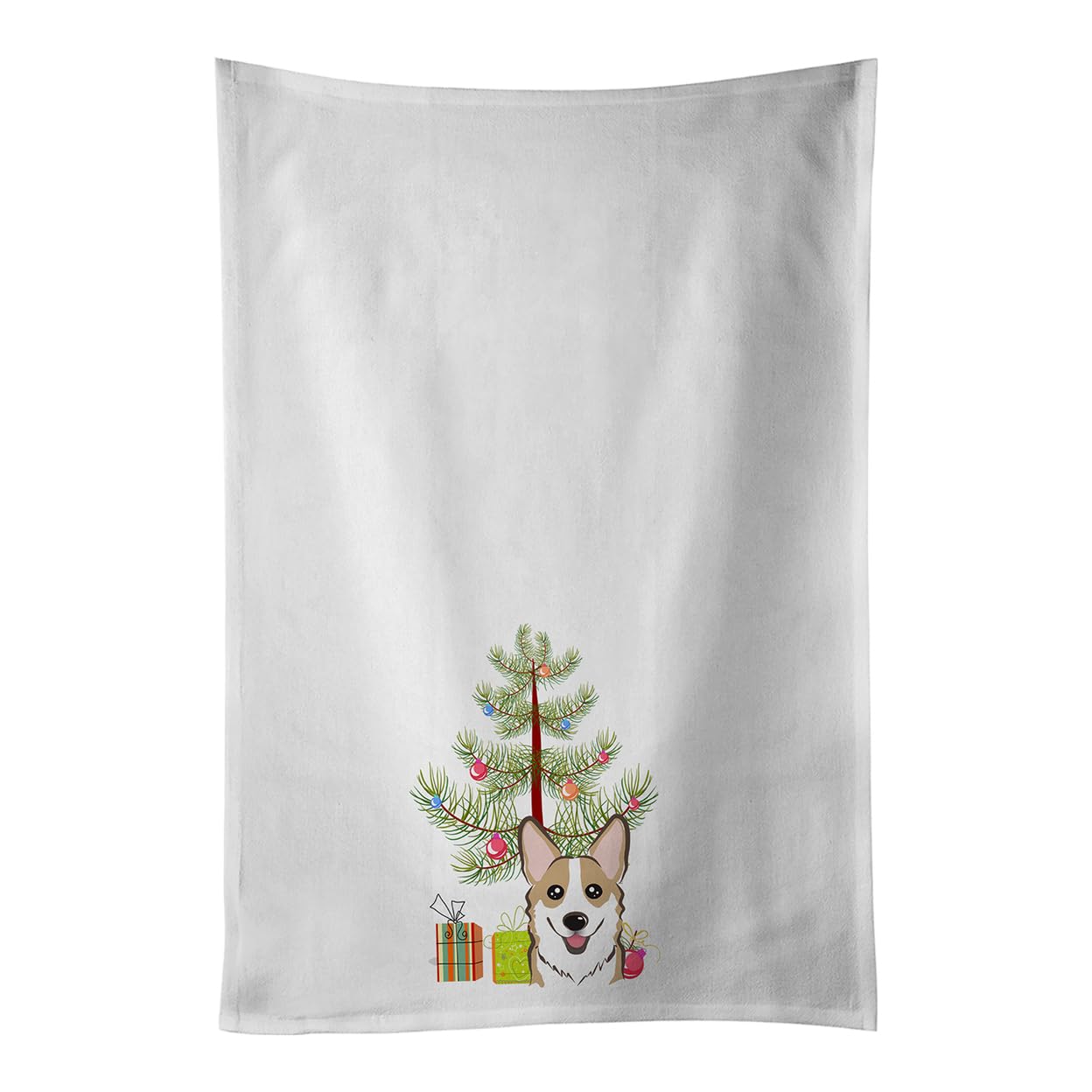 Christmas Tree and Sable Corgi White Kitchen Towel Set of 2