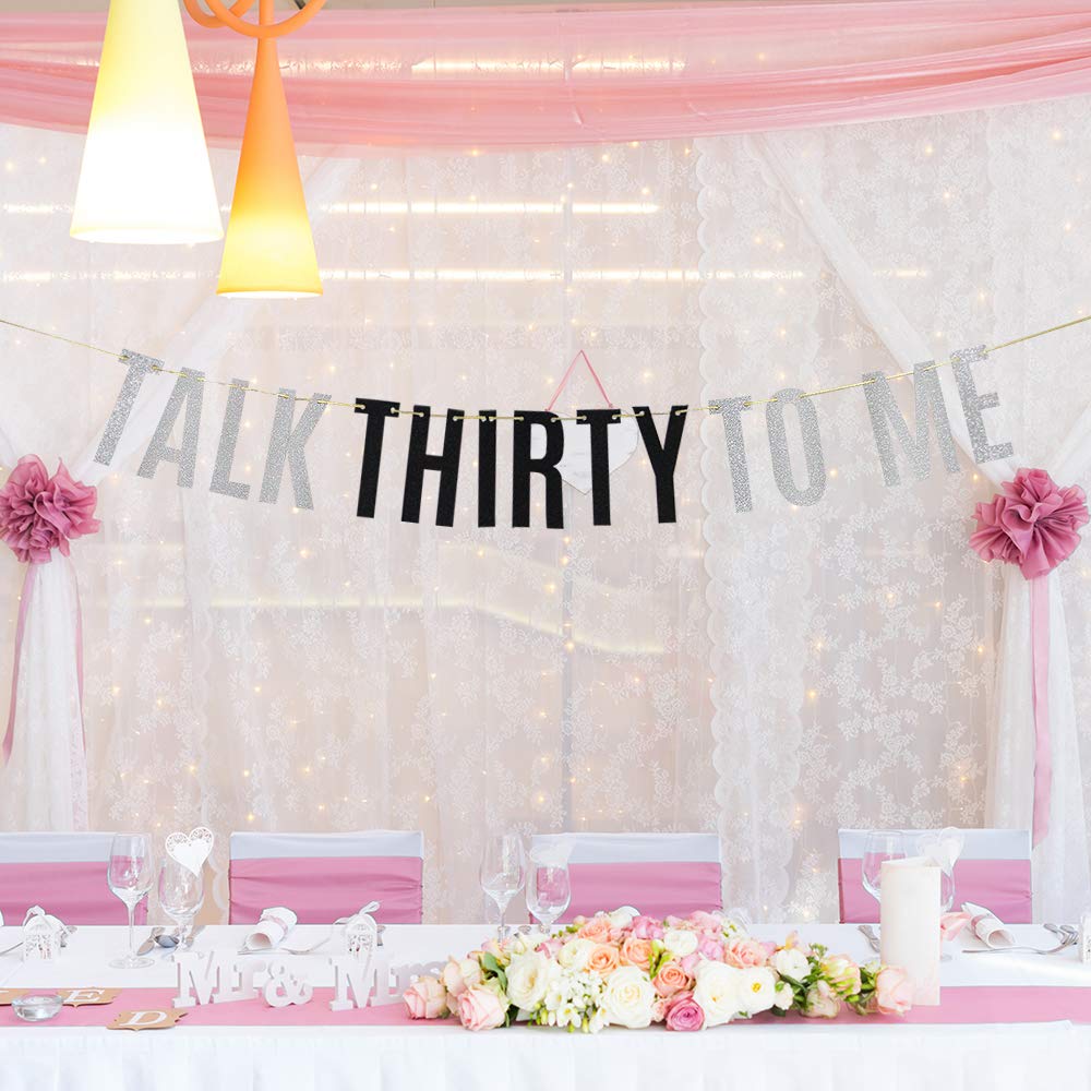 Silver Glitter Talk Thirty To Me Banner Funny 30Th Birthday Cheers To 30 Years Party Decorations