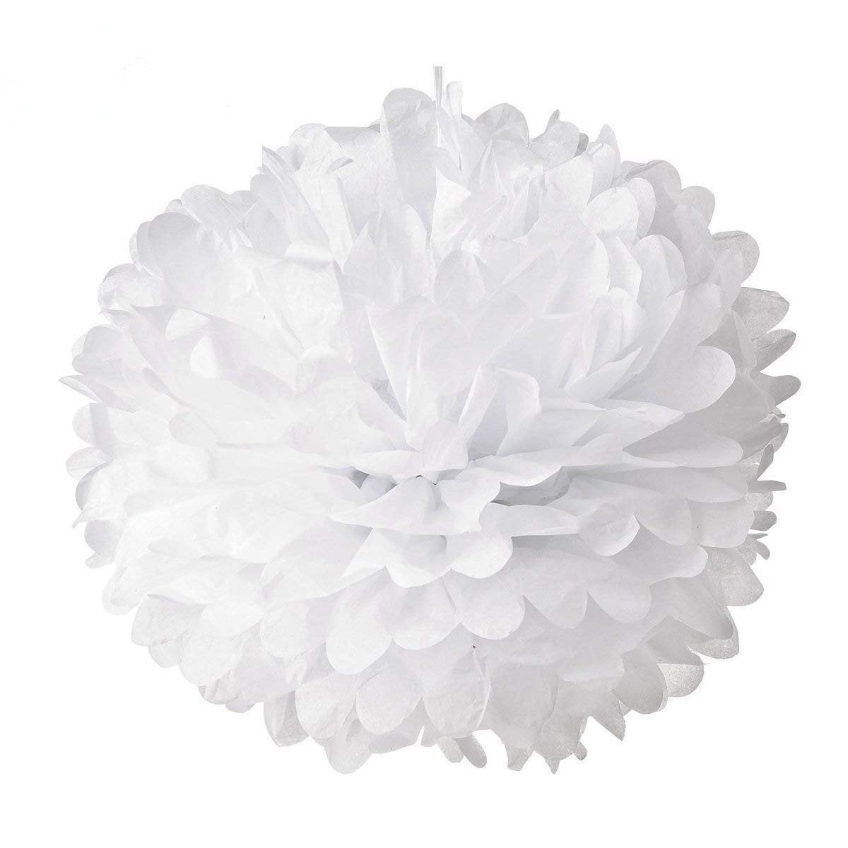 10Pcs White Tissue Hanging Paper Pom-Poms, Hmxpls Flower Ball Wedding Party Outdoor Decoration Premium Tissue Paper Pom Pom Flow