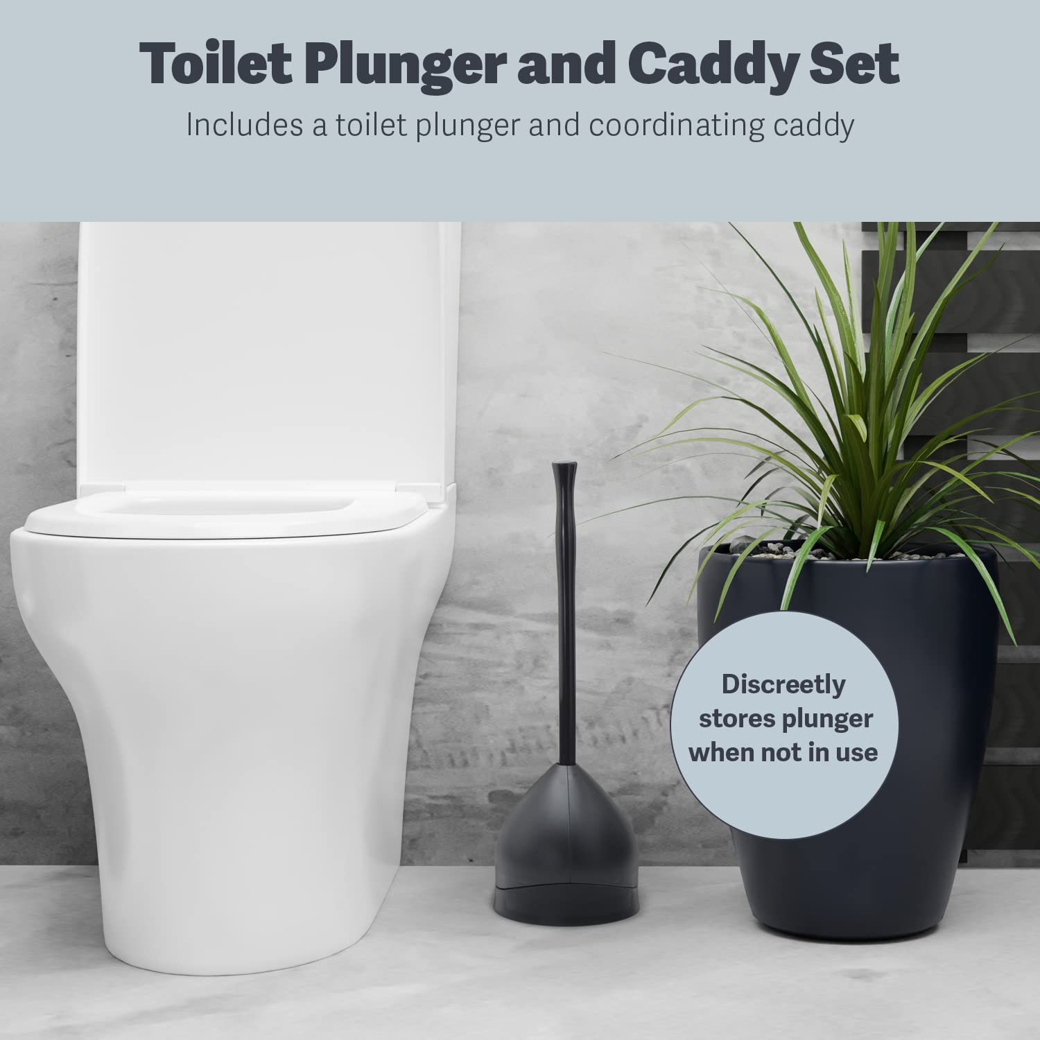 Casabella Plunger With Hideaway Caddy - Toilet Plunger And Caddy Combo, Tackles Tough Clogs, Hideaway Caddy, Internal Drip Tray,