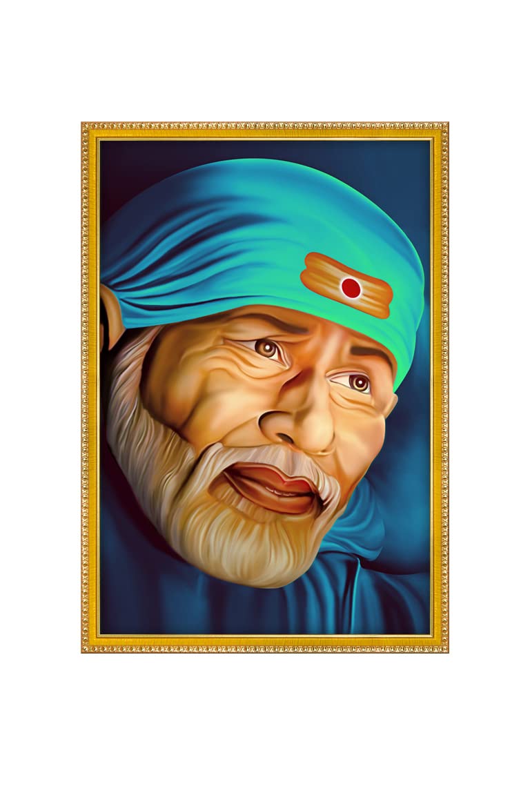 999Store Lord Sai Baba Poster Painting With Framing Photo Frame For Mandir/Temple Sai Baba Poster (Mdf & Fiber_12X8 Inches) God0