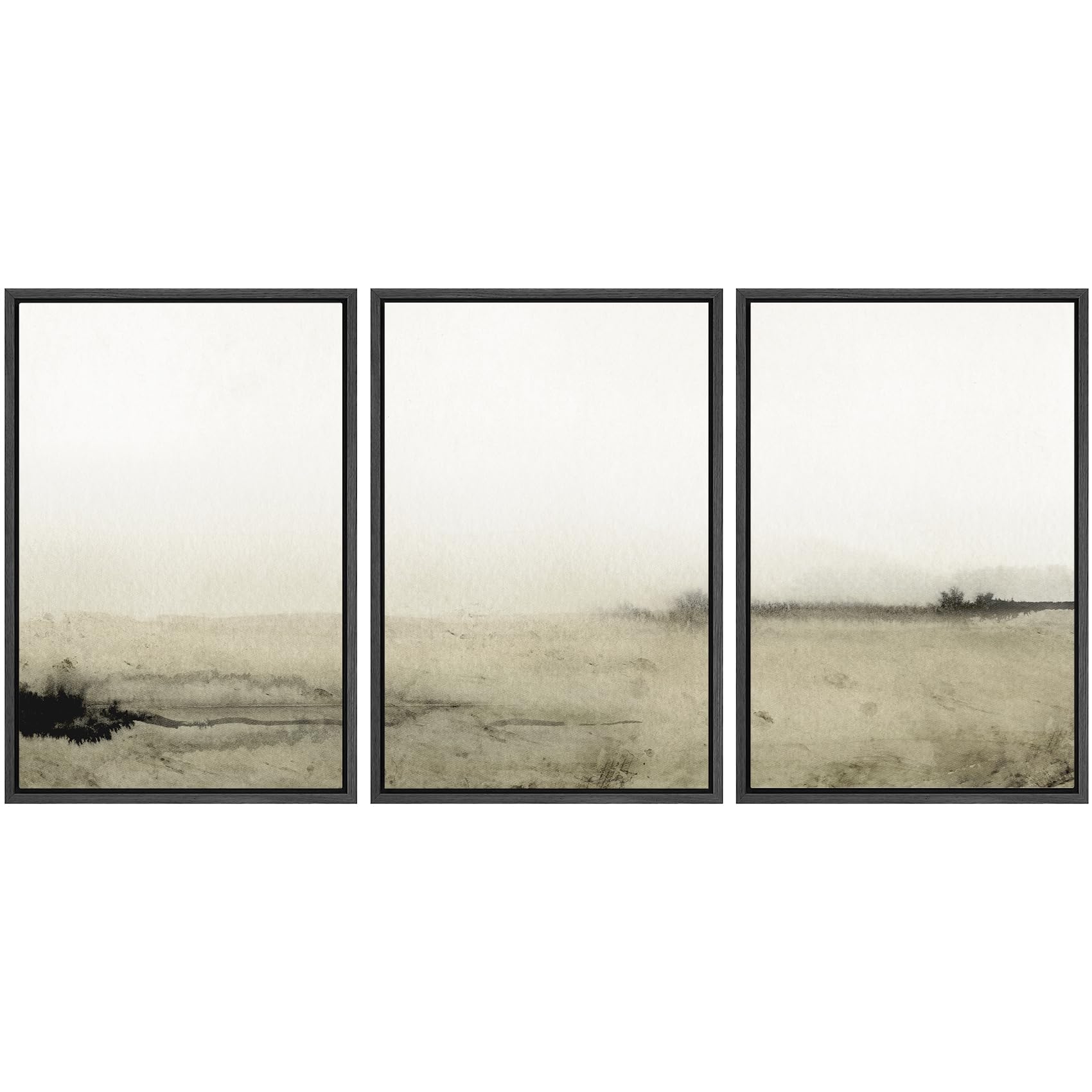 SIGNWIN Framed Canvas Print Wall Art Set Sepia Mountain Forest Environment Nature Wilderness Photography Modern Art Rustic Landscape Relax/Calm for Living Room  Bedroom  Office - 16''x24''x3 Black