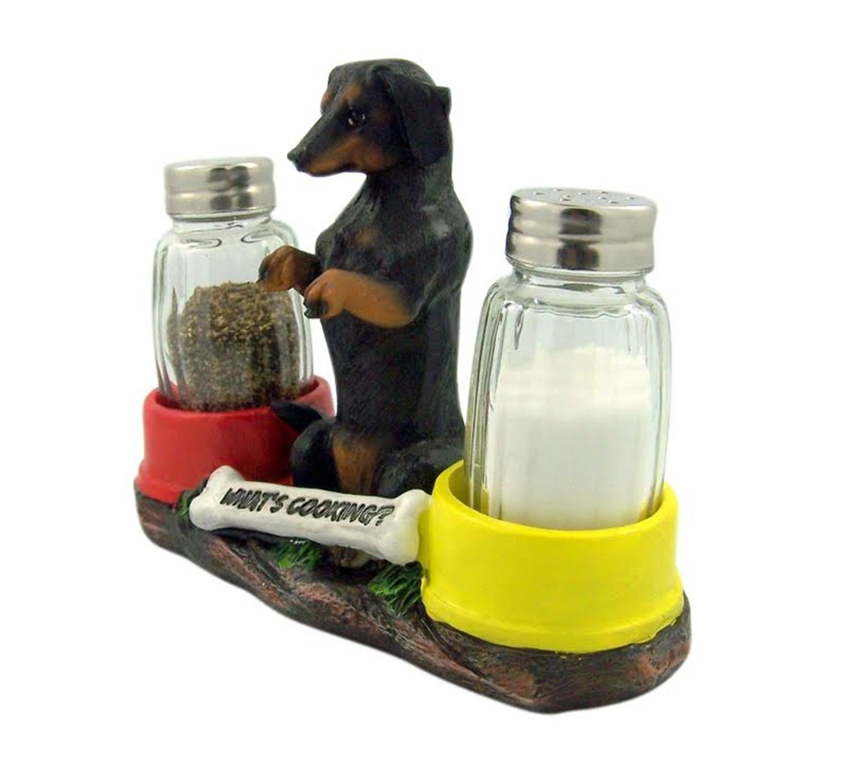 Dachshund Delight Salt & Pepper Shaker Holder  Hot and Spicy Tabletop Decor  6 Inches