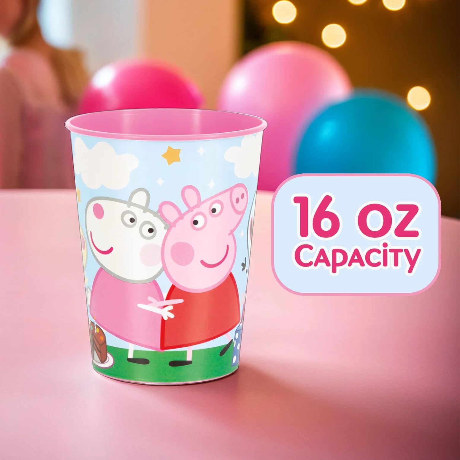 Unique Industries Peppa Pig Reusable Pink Plastic Stadium Cup - 16 Oz (1 Pc) | Perfect Party Decor Accessory For Kids' Celebrati