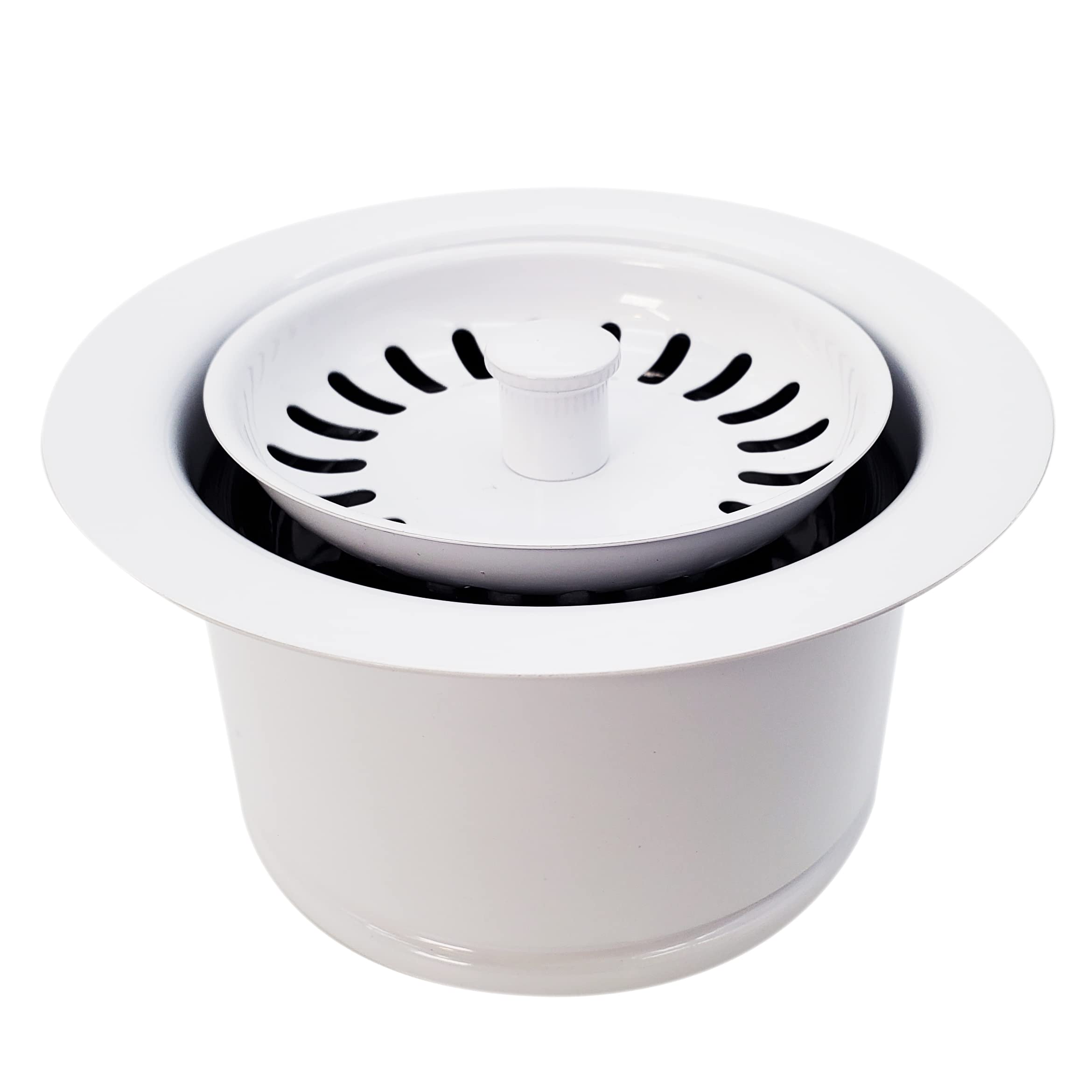 Westbrass D2082S-50 3-1/2'' Extra-Deep Collar Kitchen Sink Waste Disposal Flange & Strainer Stopper, Powder Coat White