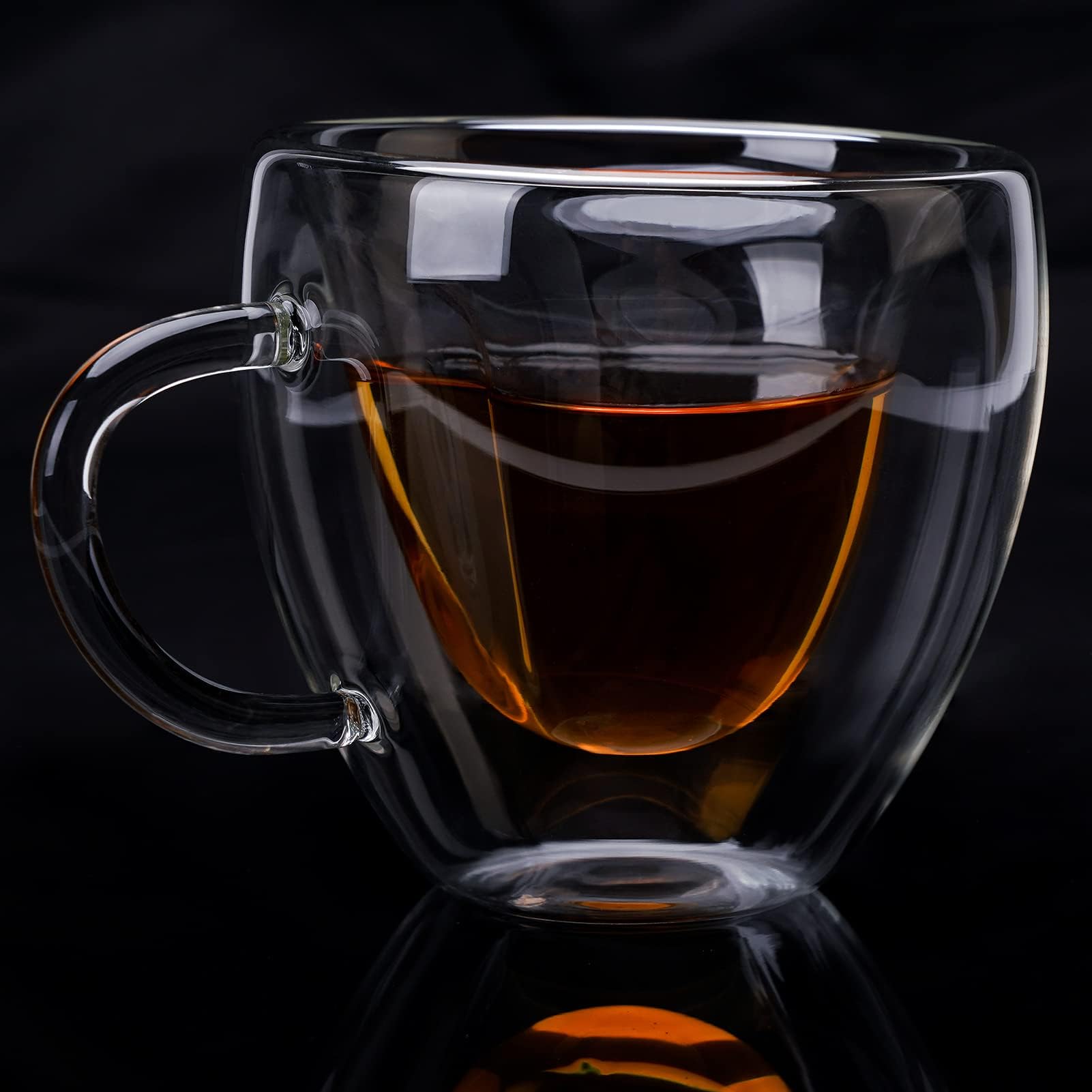 Easicozi Heart Shaped Double Walled Insulated Glass Coffee Mugs Or Aesthetic Tea Cups, Double Wall Glass 8 Oz, Clear