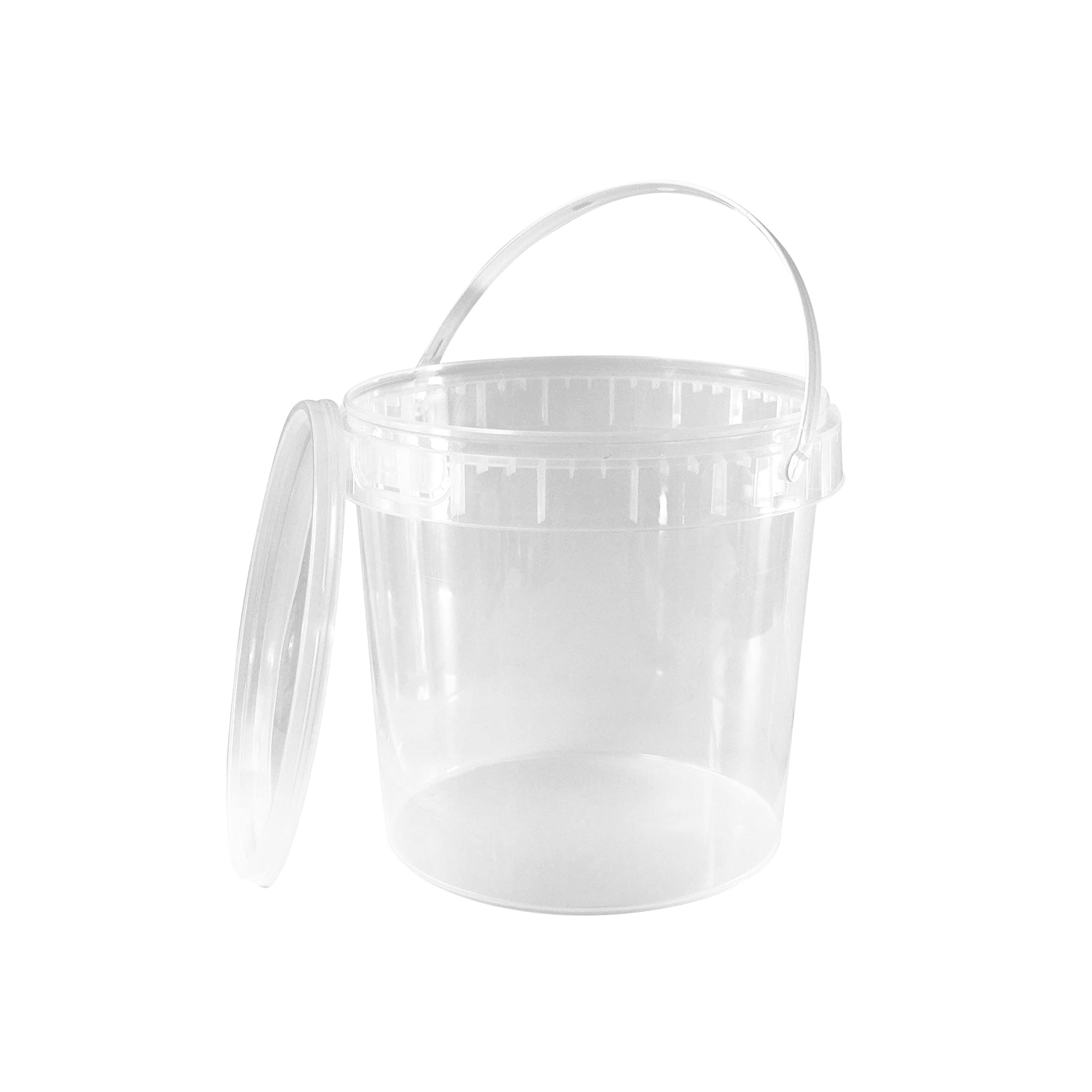 1 Gallon (128 Oz) Clear Plastic Bucket With Lid And Handle (1 Pack), Ice Cream Tub With Lids - Food Grade Freezer And Microwave