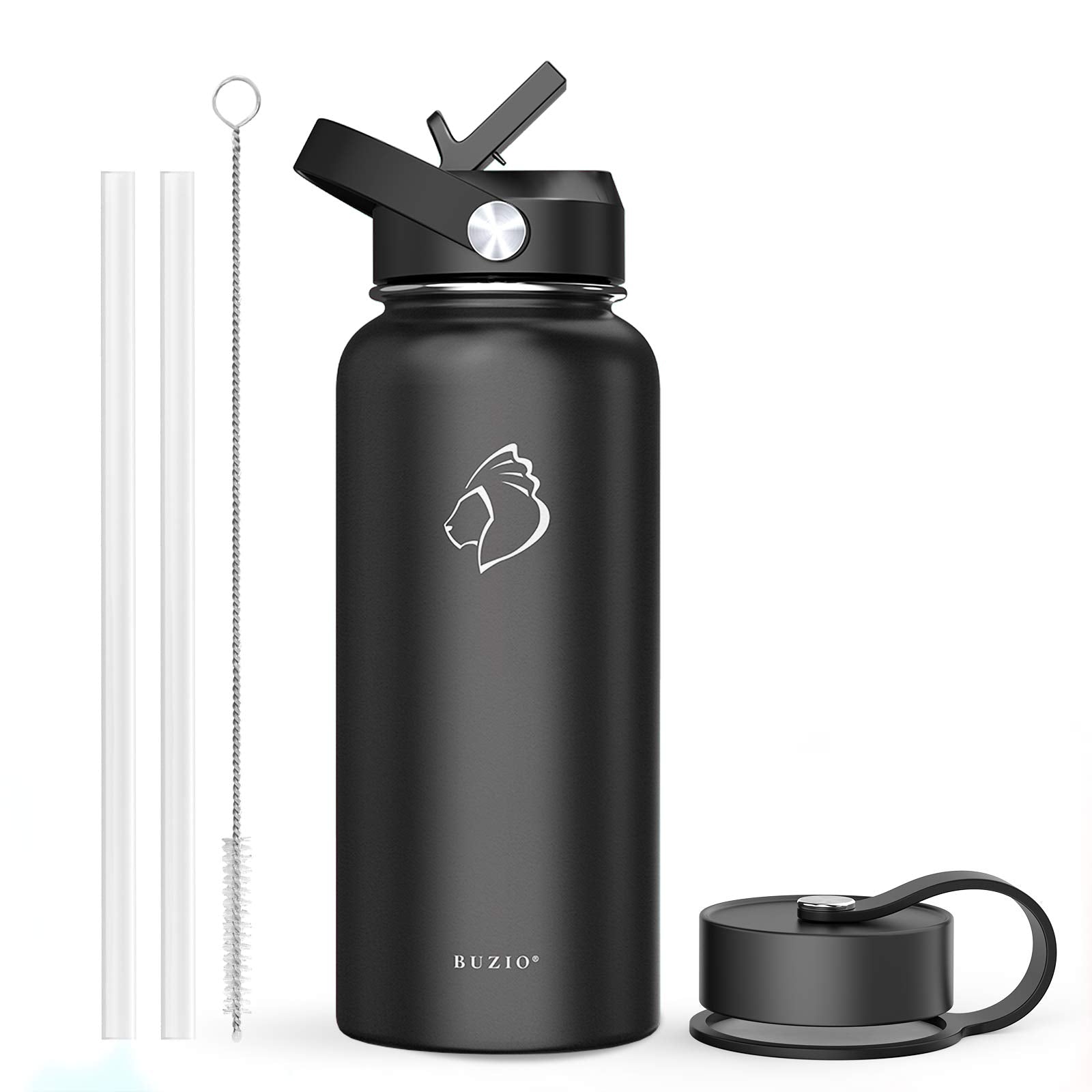 Buzio Stainless Steel Water Bottle (Cold For 48 Hrs, Hot For 24 Hrs), 32 Oz Vacuum Insulated Water Bottle With Straw Lid And Fle