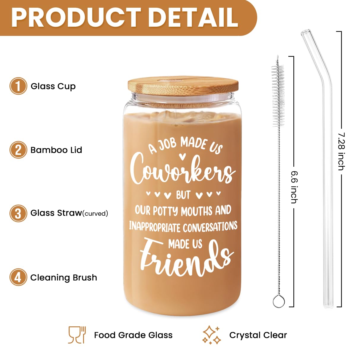 Sandjest Coworker Gifts For Women - Coworker 16Oz Can Glass Coffee Cup - Funny Work Bestie Gifts For Women - Farewell Gifts Goin