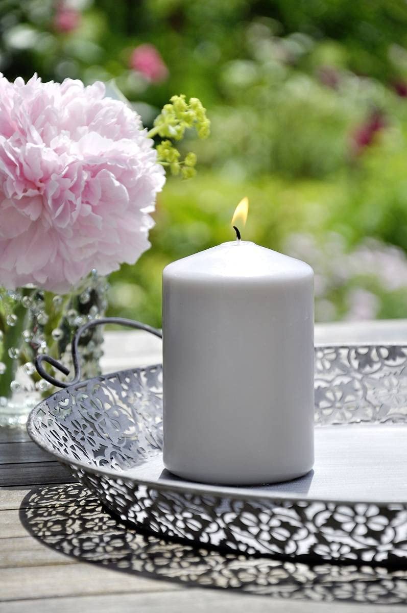 MAller Unscented Pillar candles - Set of 6 White candles in Bulk - 224 x 472 Inch - 32 Hours Long Burning Decorative candles - Dripless Wax - Smokeless Wick - RAL Quality - Made in germany