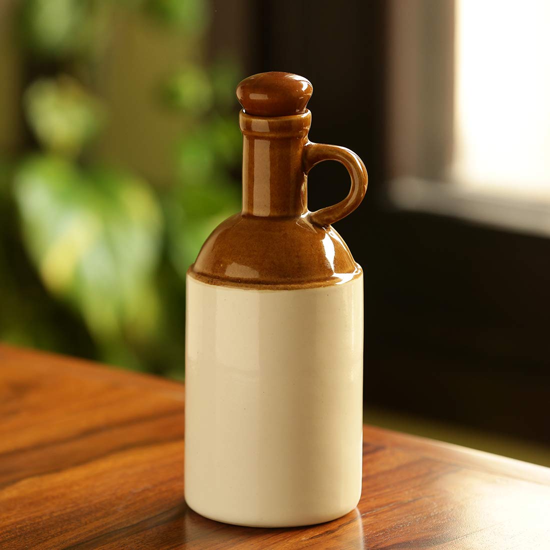 Exclusivelane Old Fashioned Hand Glazed Studio Pottery Ceramic Oil Bottle (1000 Ml) - Cooking Oil Dispenser Containers Vinegar