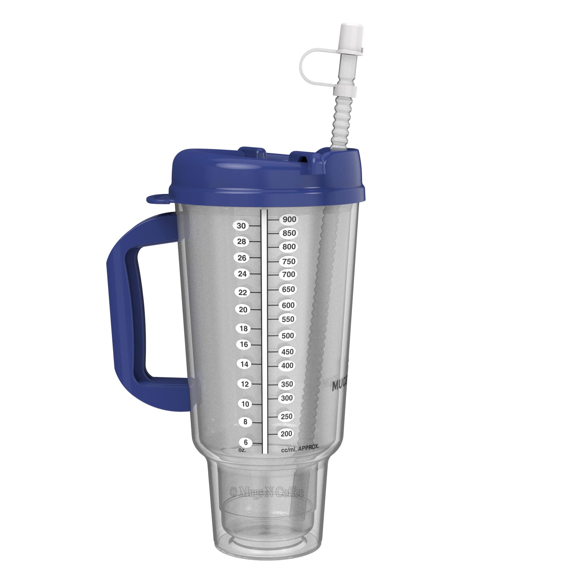 32 Oz Double Walled Hospital Mug With Straw - Car Mug Fits In Most Cup Holders | Travel Mug (Dark Blue)