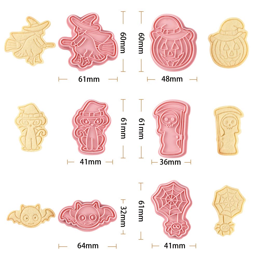 Guowall 6Pcs Halloween Cookie Cutters With Plunger Stamps Set 3D Cookie Stamps Funny Cartoon Biscuit Cutter For Baking Supplies