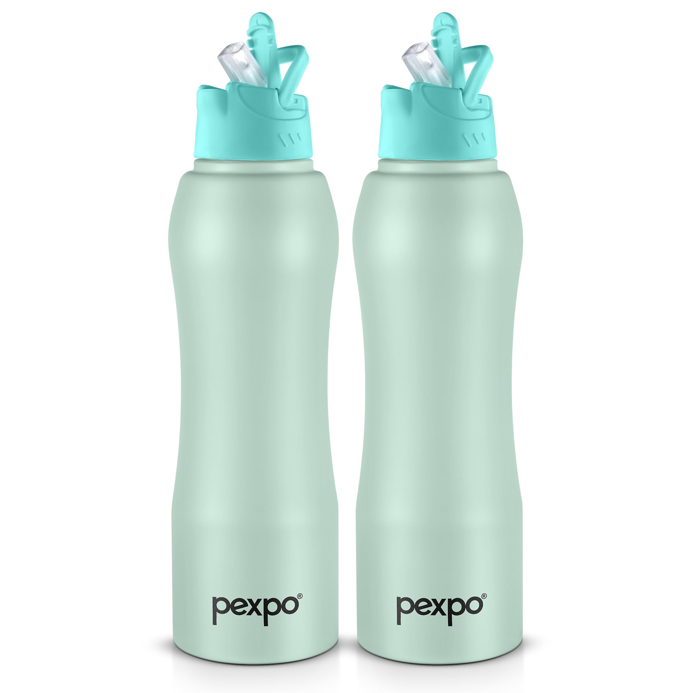 Pexpo Belly Pro Isi Certified Stainless Steel Water Bottle 1 Ltr (Pack Of 2), With Straw Lid Sipper Cap | Single Wall Fridge Bot