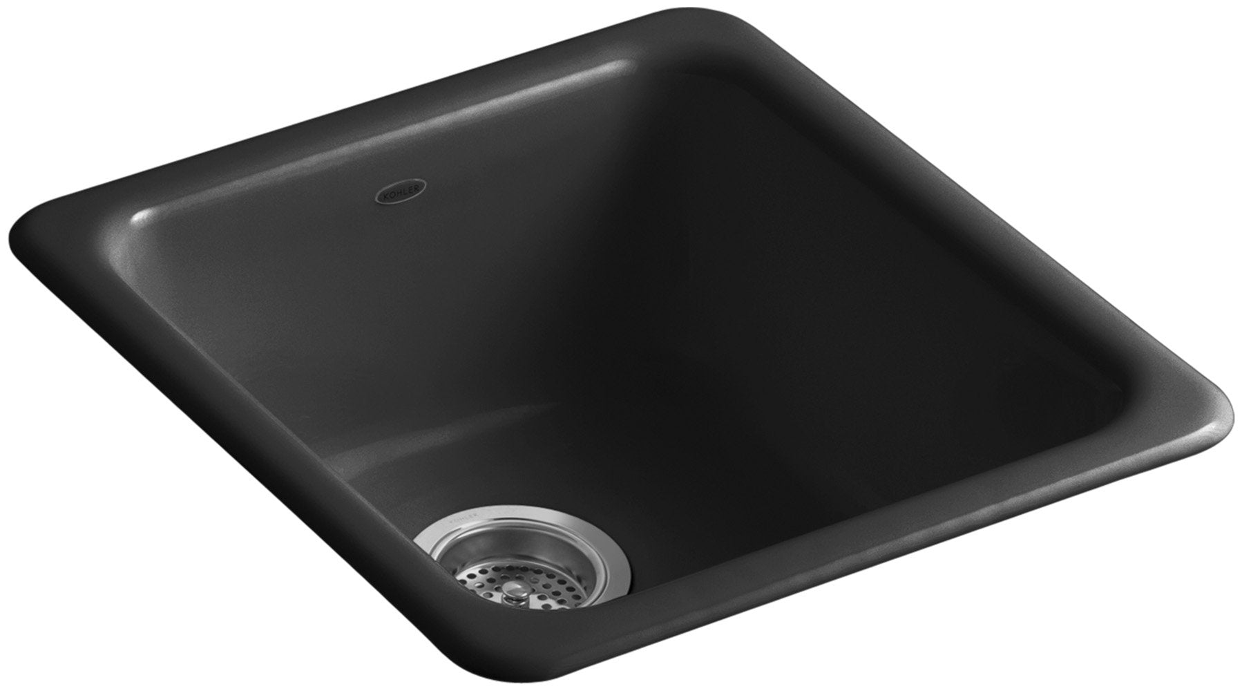 KOHLER Iron/Tones 17 Top-/Undermount Single-Bowl Bar Sink, Black, Enameled Cast Iron, Durable and Versatile Design, K-6584-7