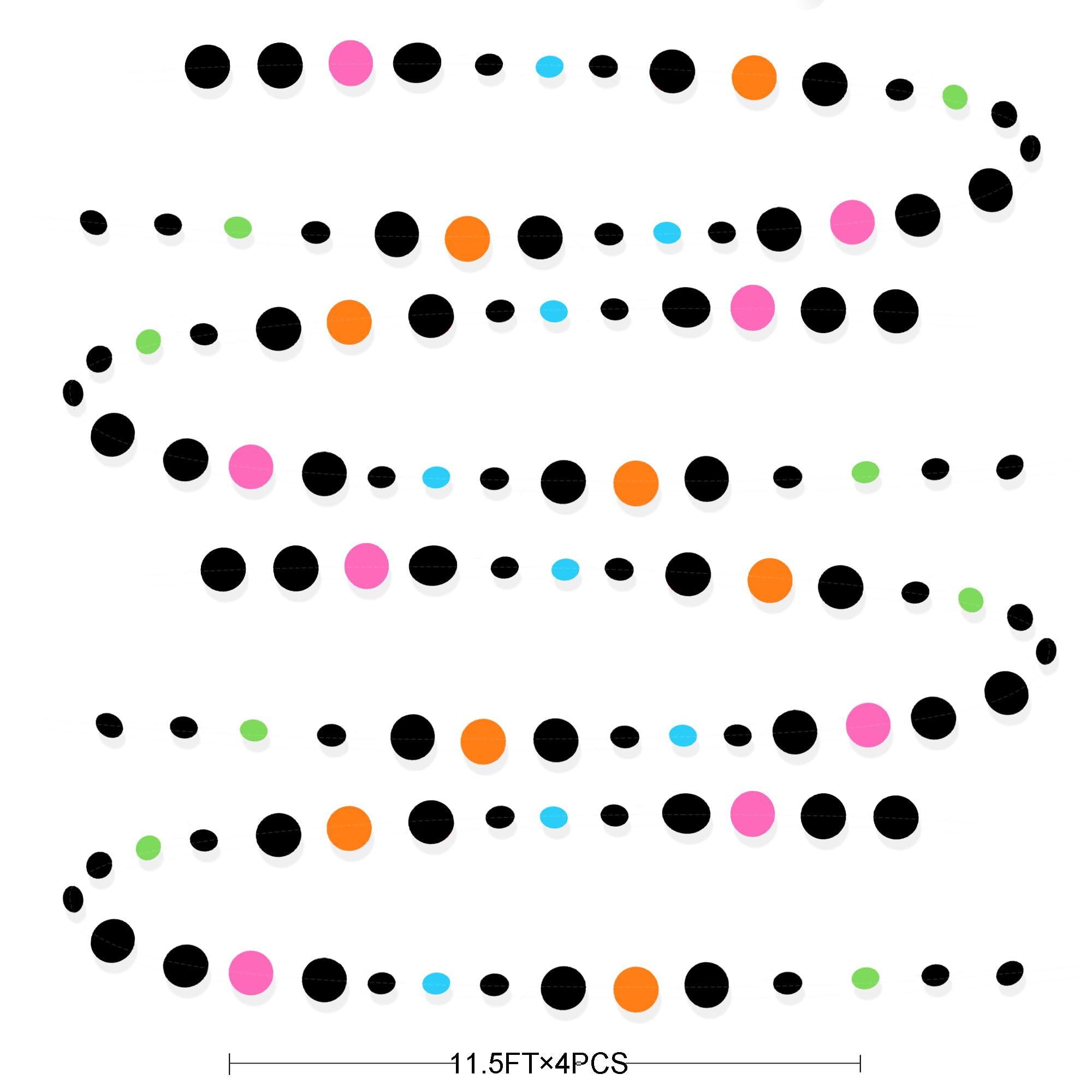 Black And Colorful Circle Dots Hanging Paper Streamer Black Multi-Color Polka Dot Banner For Birthday Bachelorette Wedding Baby