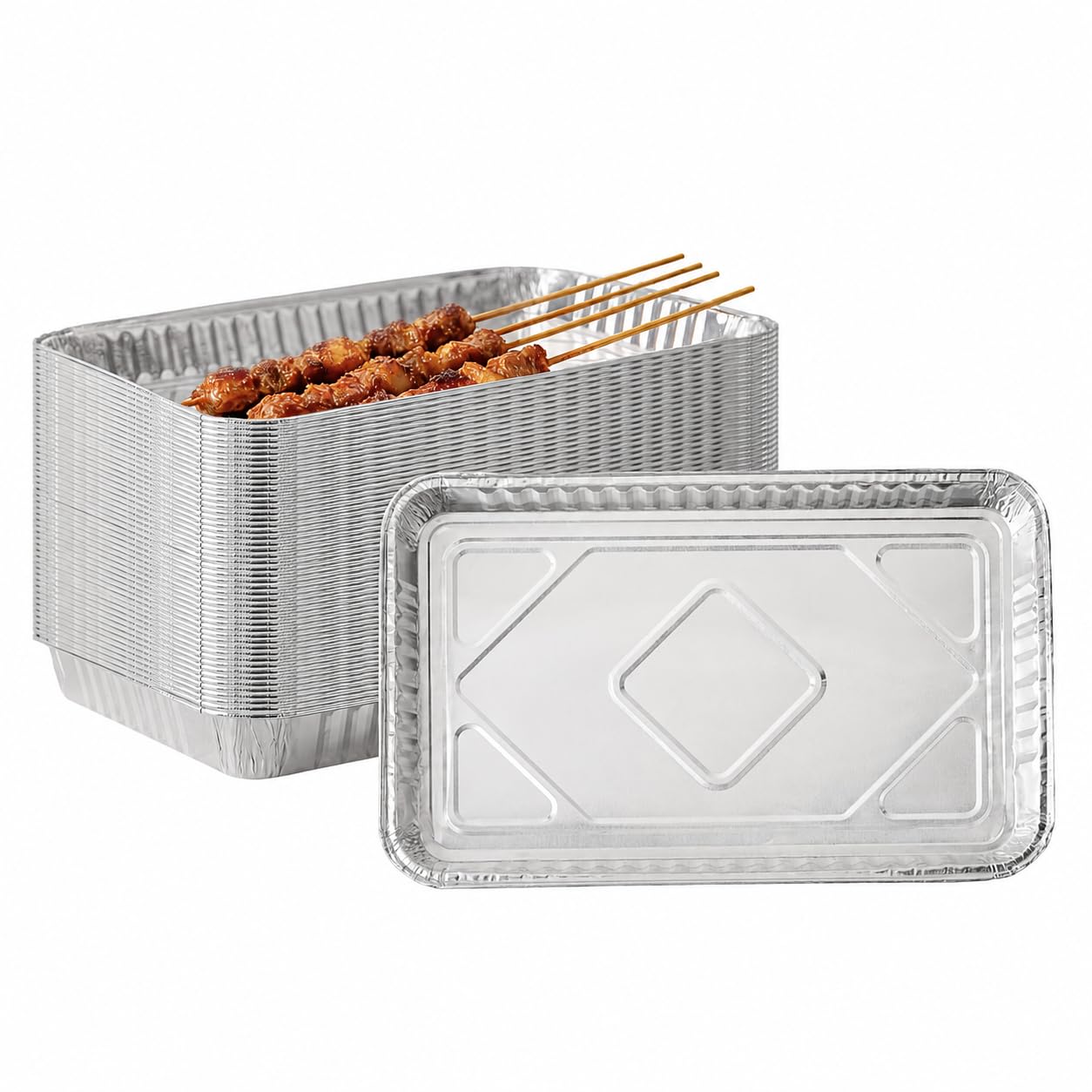 50 Pack Silver Aluminum Foil Pans, Disposable Baking Pans, 13 X 8.1 Inch