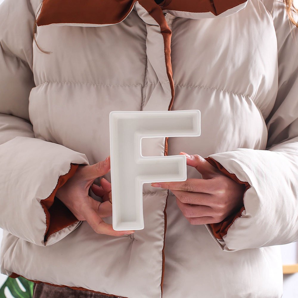Coffeezone Small Ceramic Letter Dishes Nut Plates for Wedding Party Decor in Name (Letter F)
