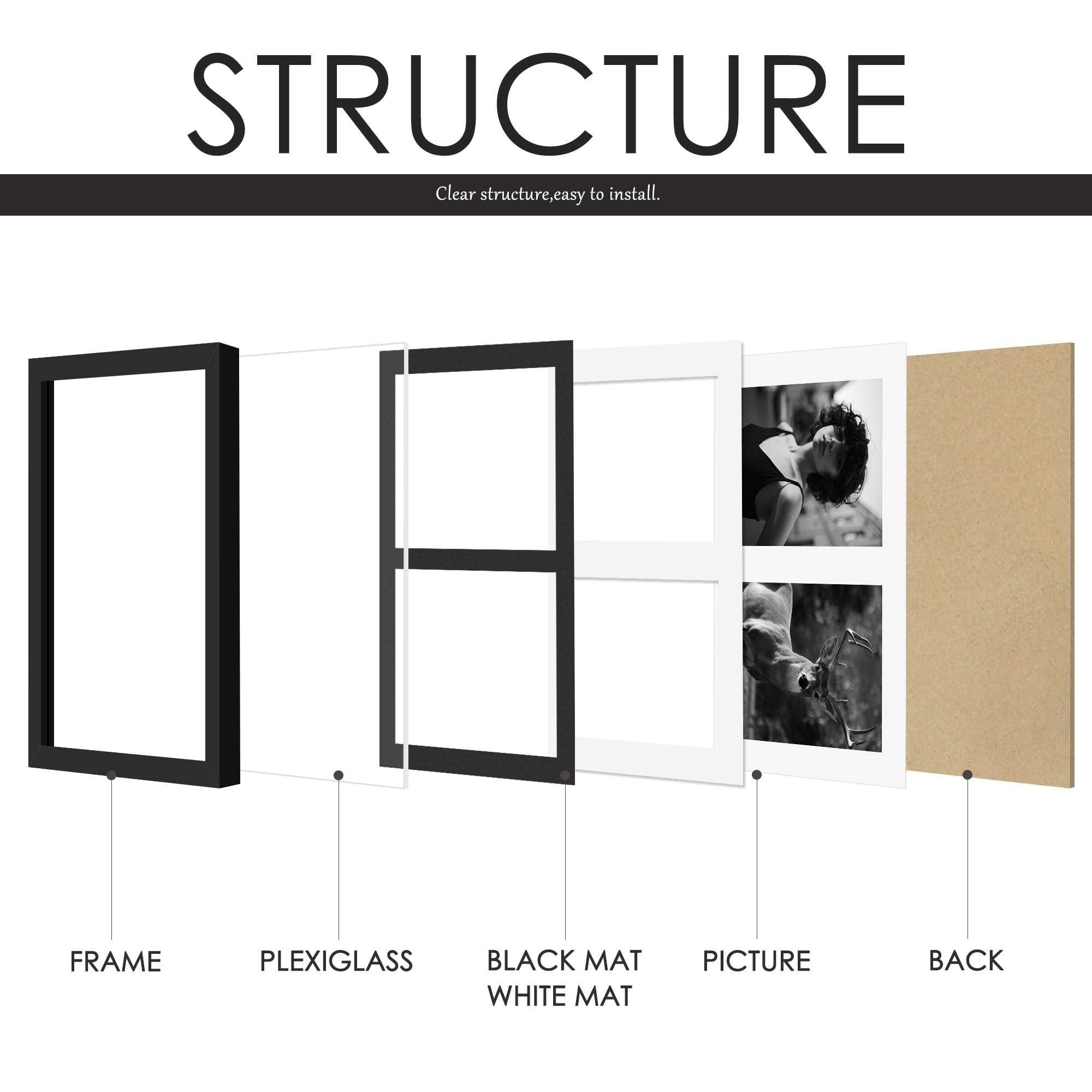 DUENPY 8.5x12 Collage Picture Frame, 5x7 Collage Picture Frame, Displays Double 5x7 inch Photos, Wall Decor Wall Hanging or Tabl